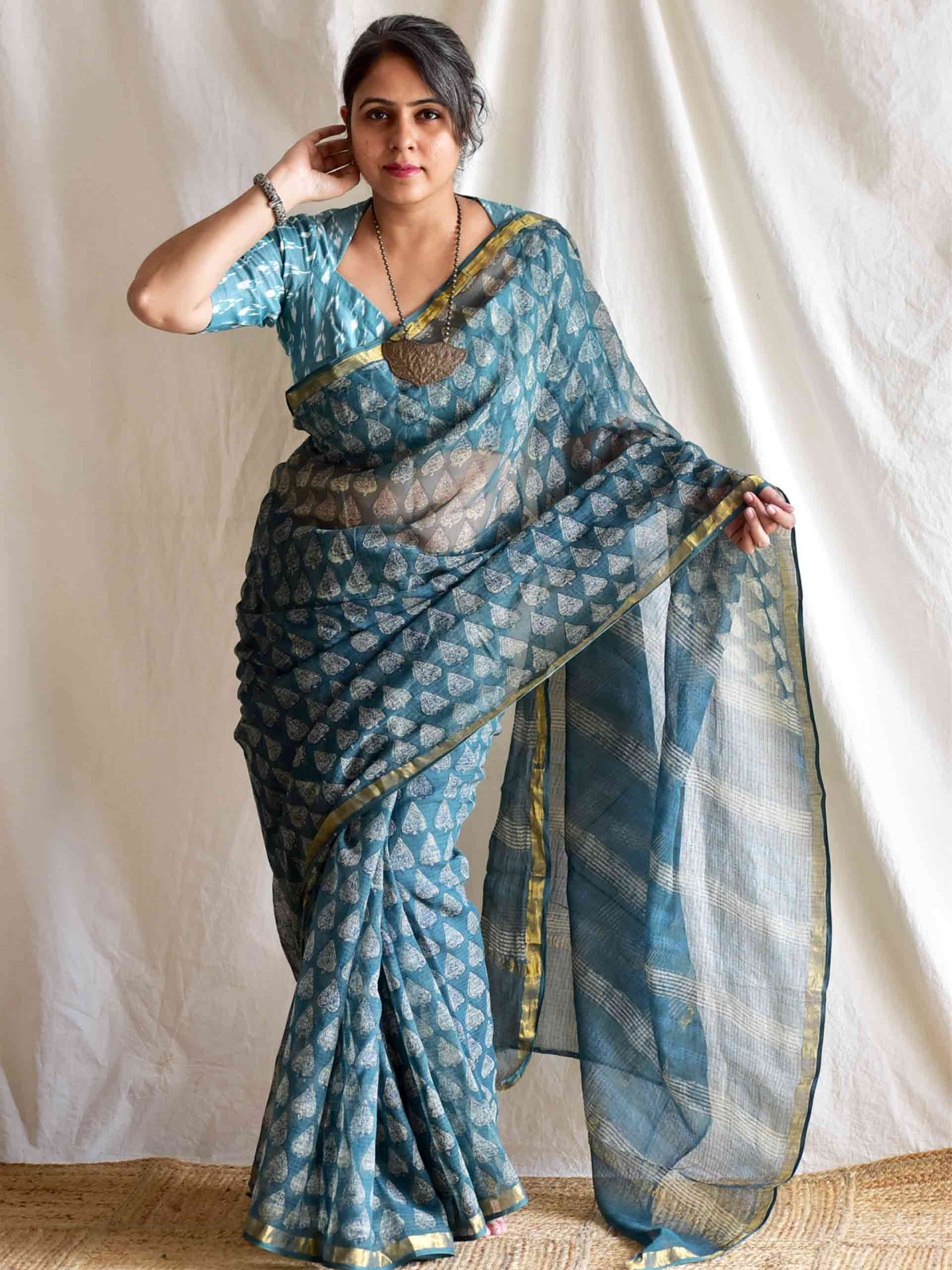 Gehriyan - Ajrakh Kota Doria Saree