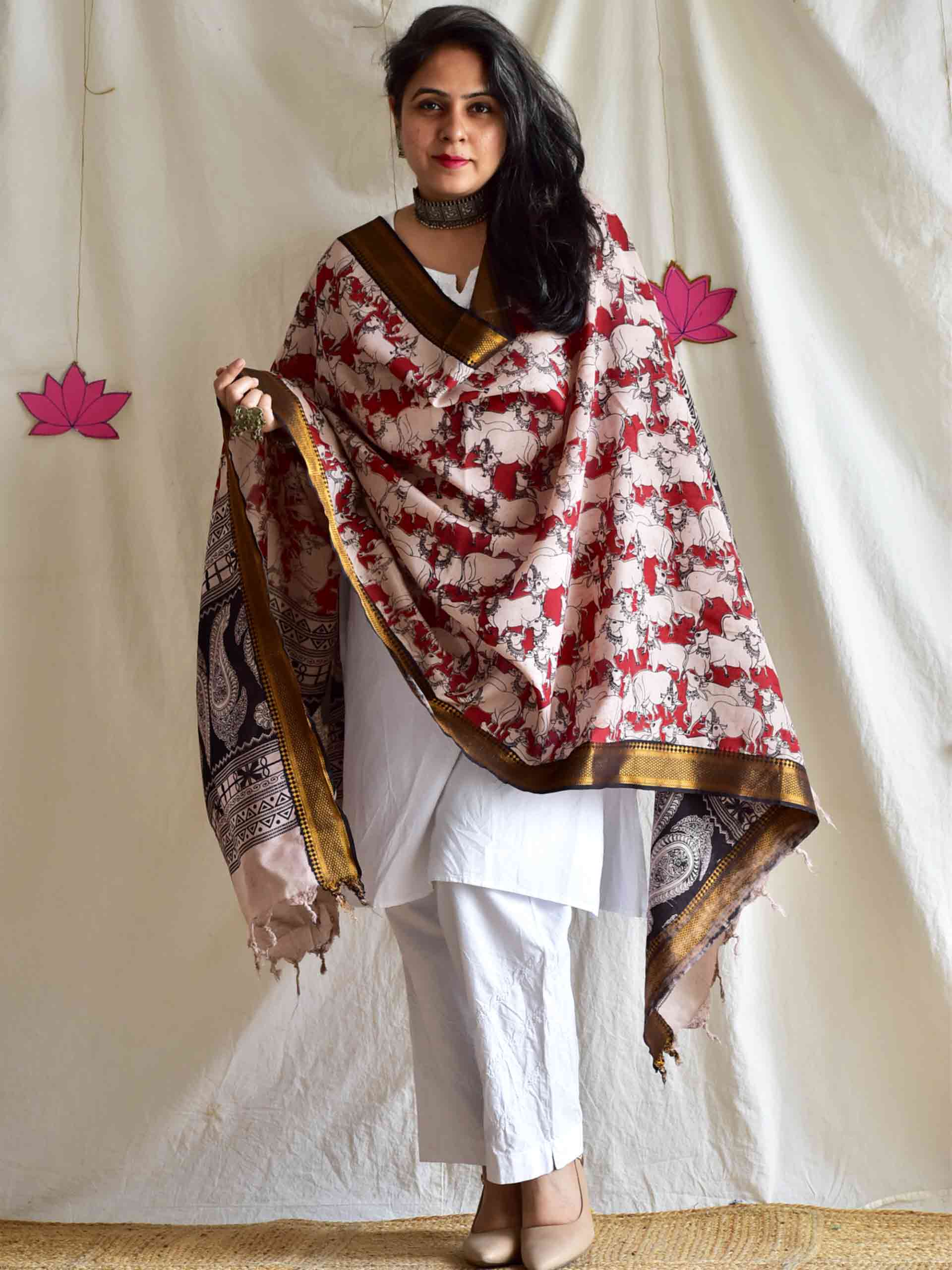 Kamdenu - Bangalore silk kalamkari printed Dupatta