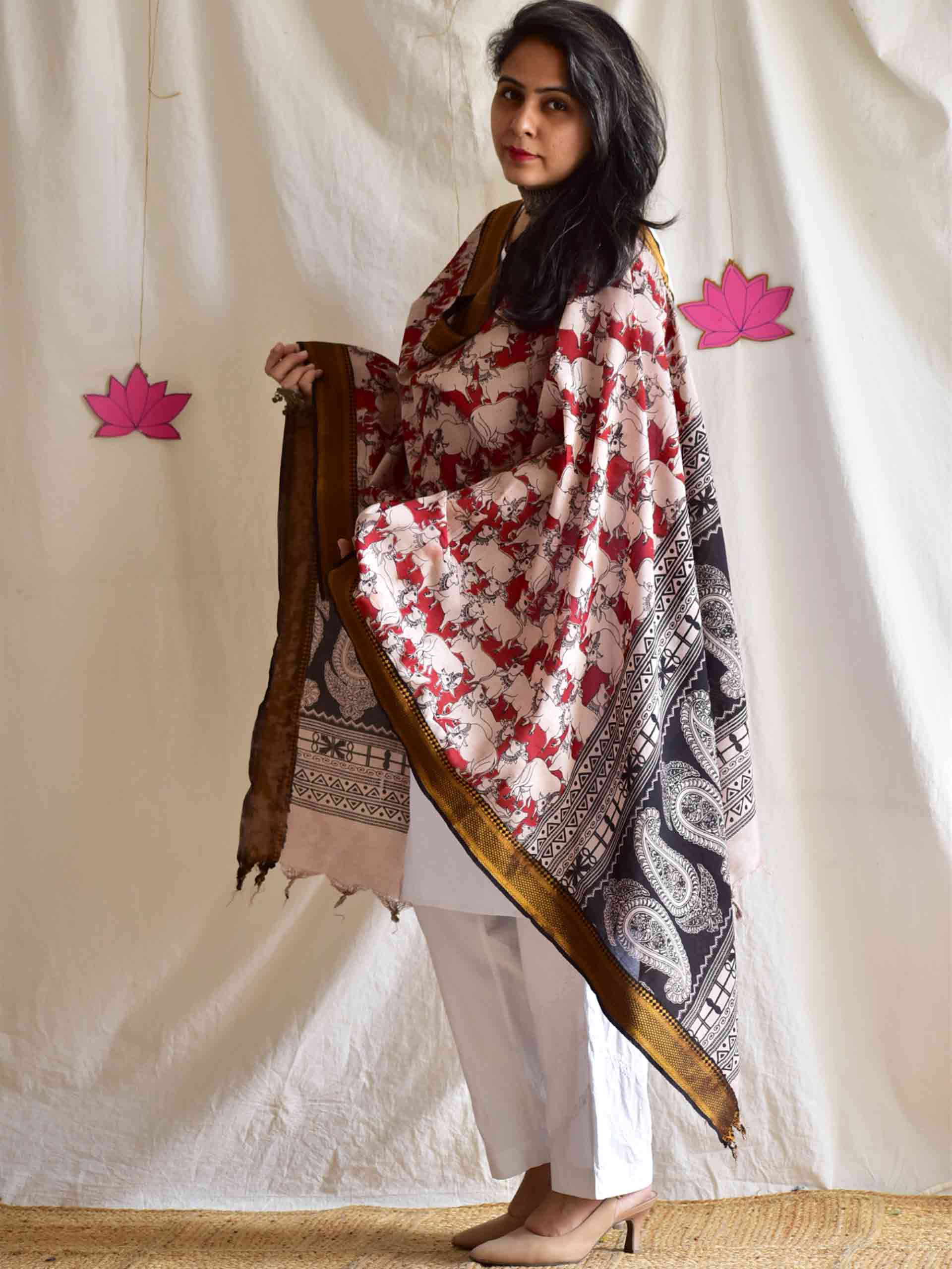Kamdenu - Bangalore silk kalamkari printed Dupatta
