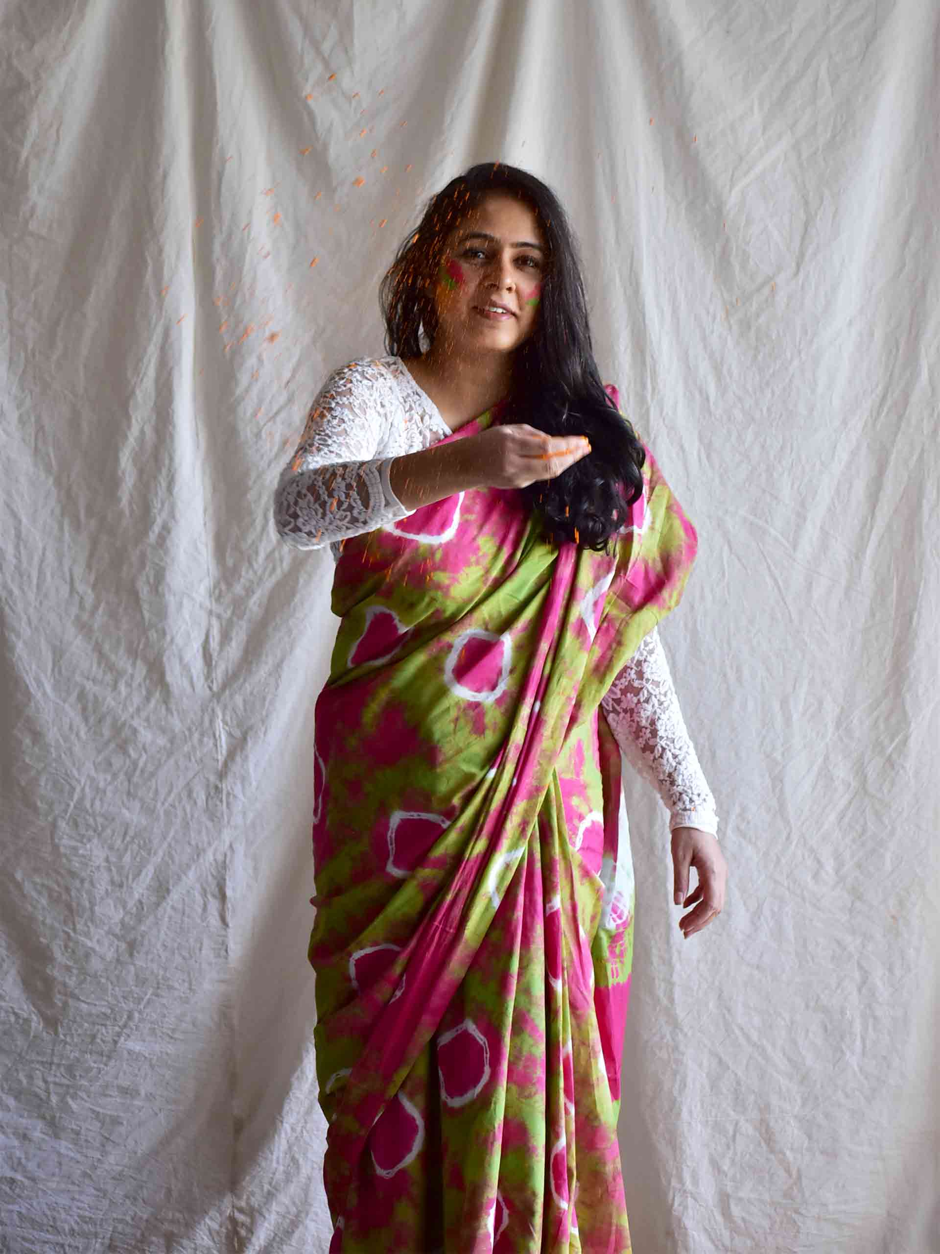 Pretty in pink - mul tie and dye saree