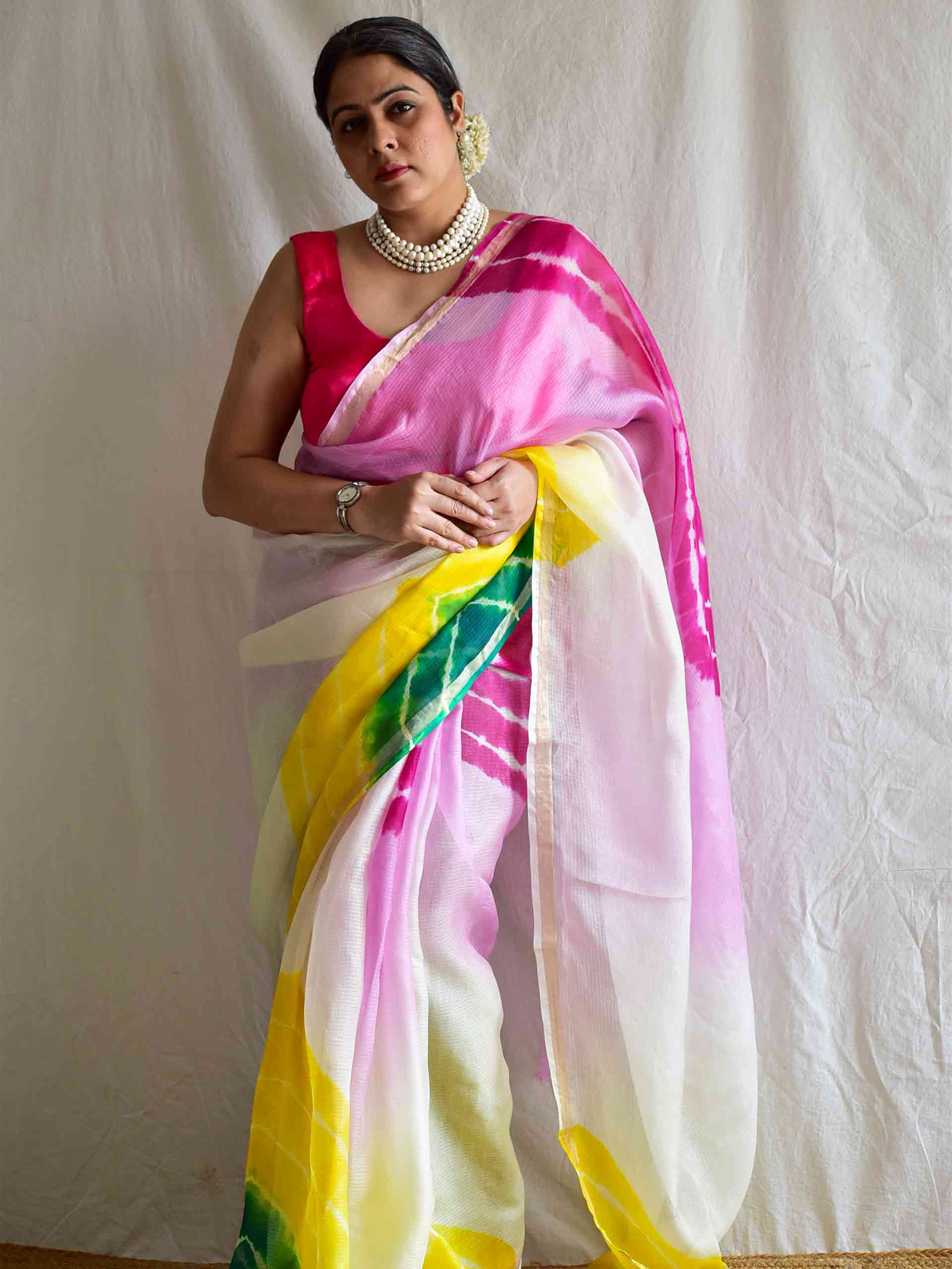 satrangi saaz -Tie And Dye Kota Silk Saree