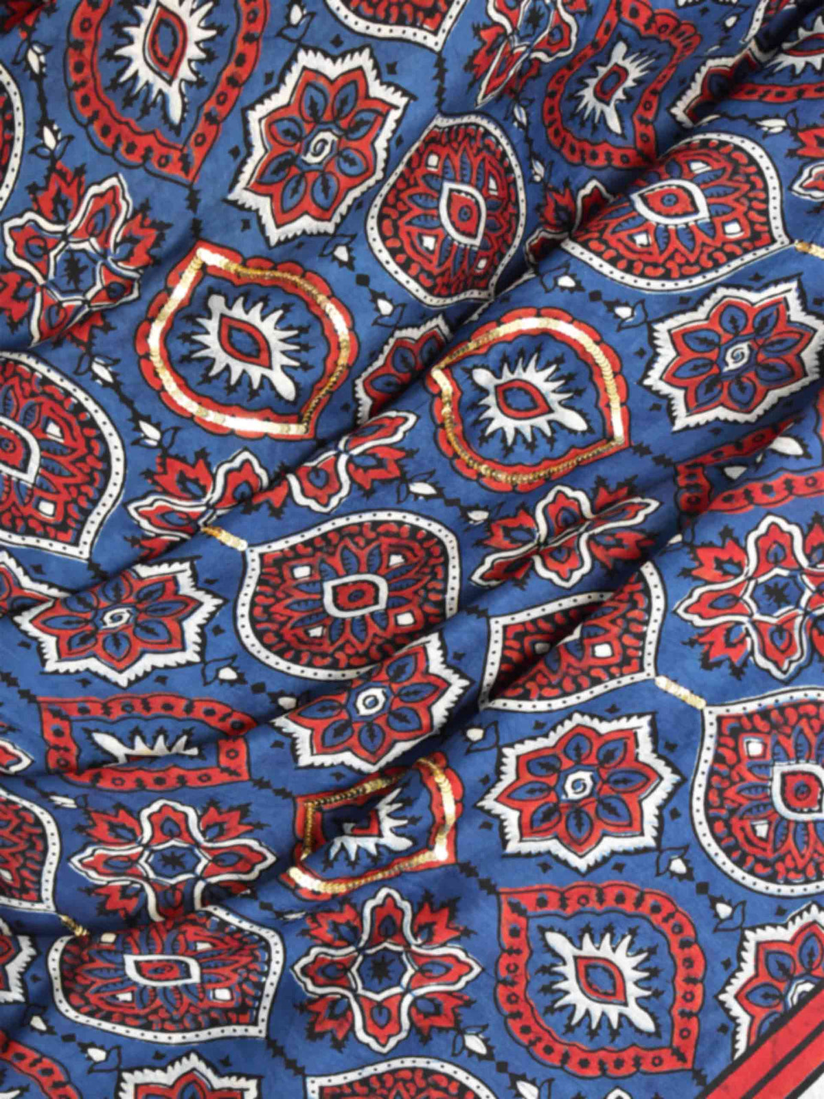 Saawari - Ajrakh Dola Silk hand embroidered Saree