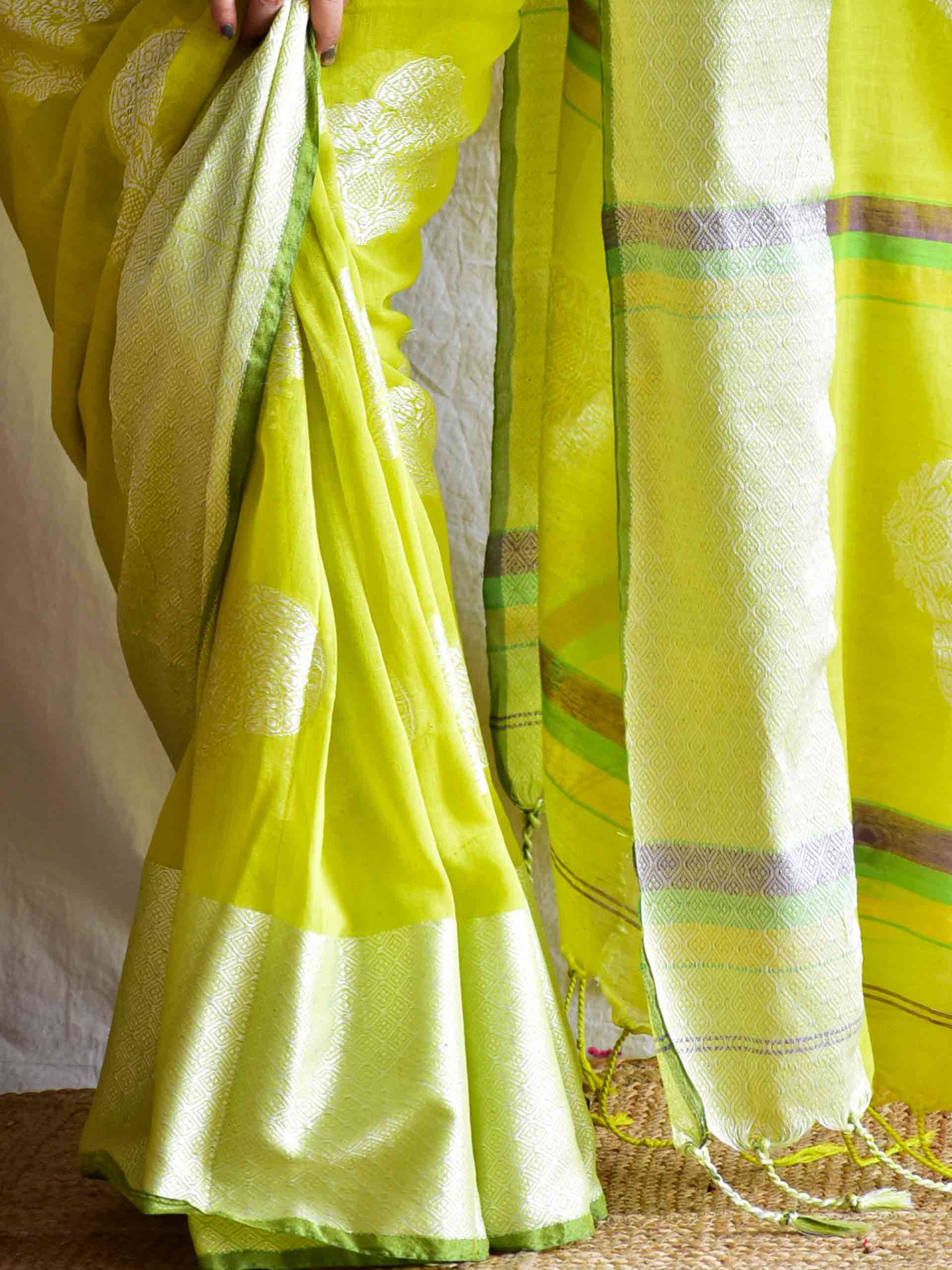 Melon vibes - woven cotton saree