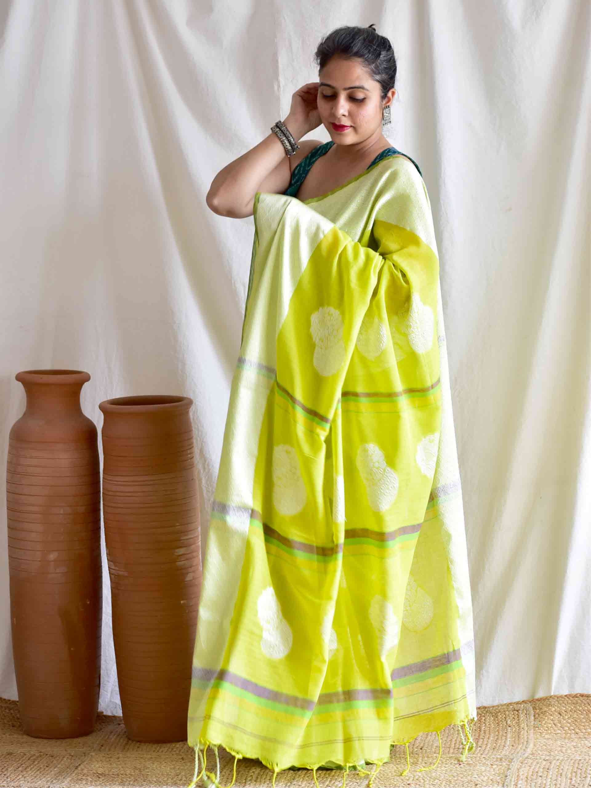 Melon vibes - woven cotton saree