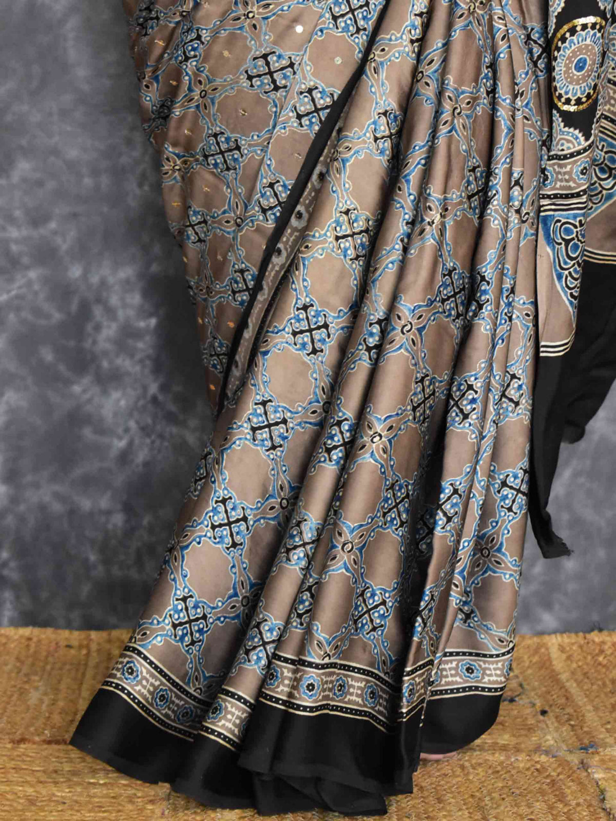 Kashish - Ajrakh modal Silk hand embroidered Saree