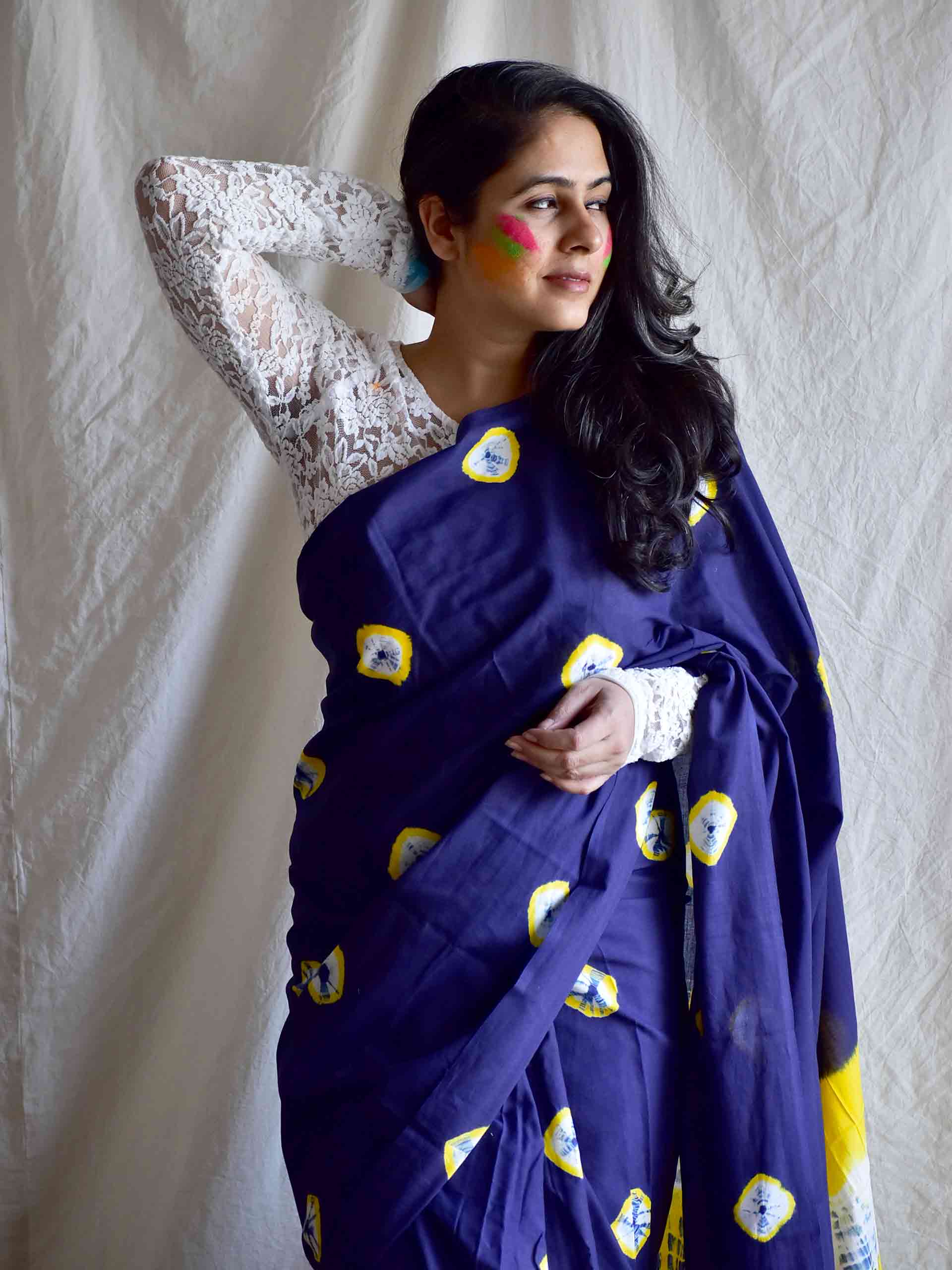 blues - mul tie and dye saree