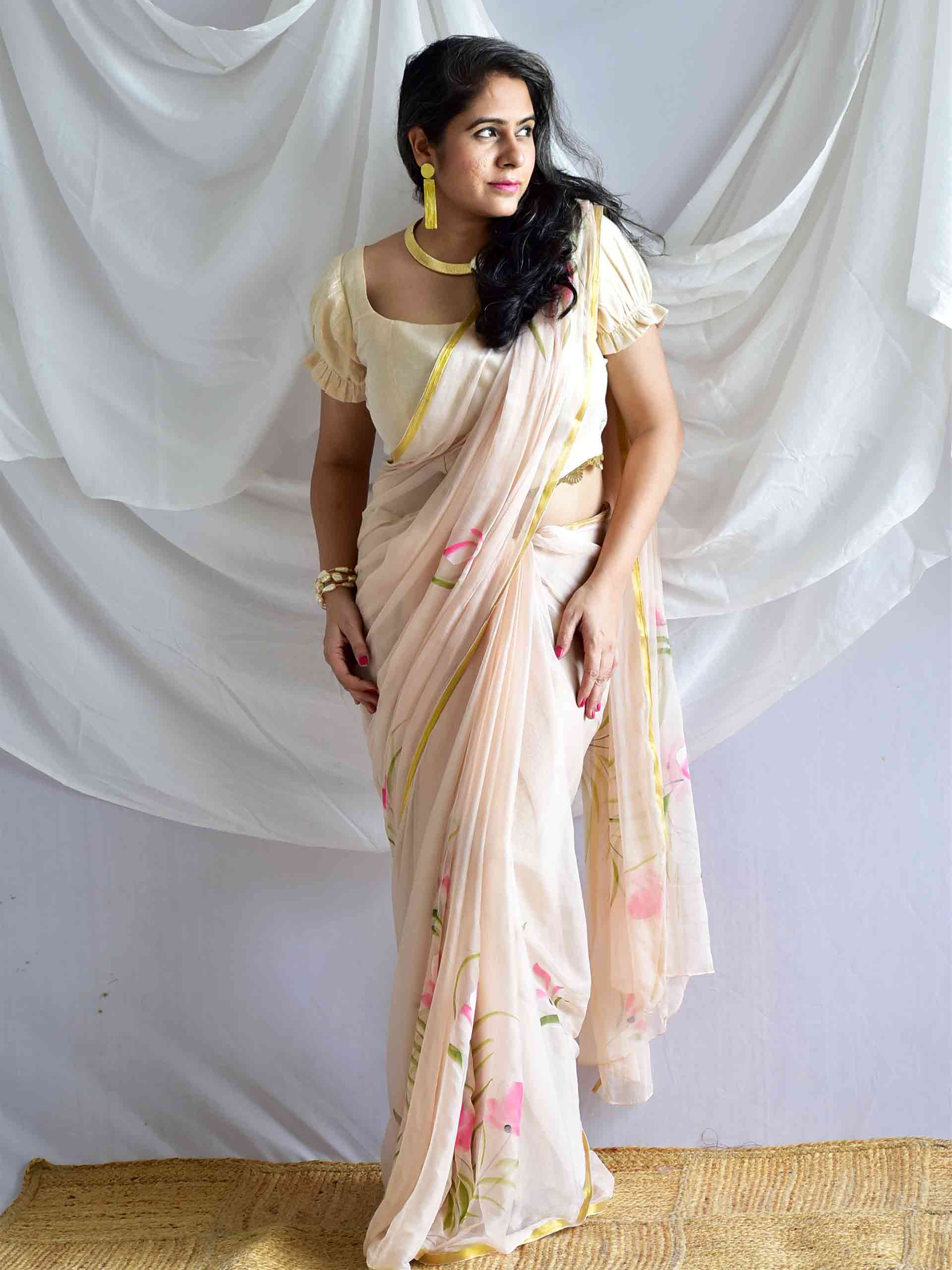 Pankhuri - Hand painted chiffon saree