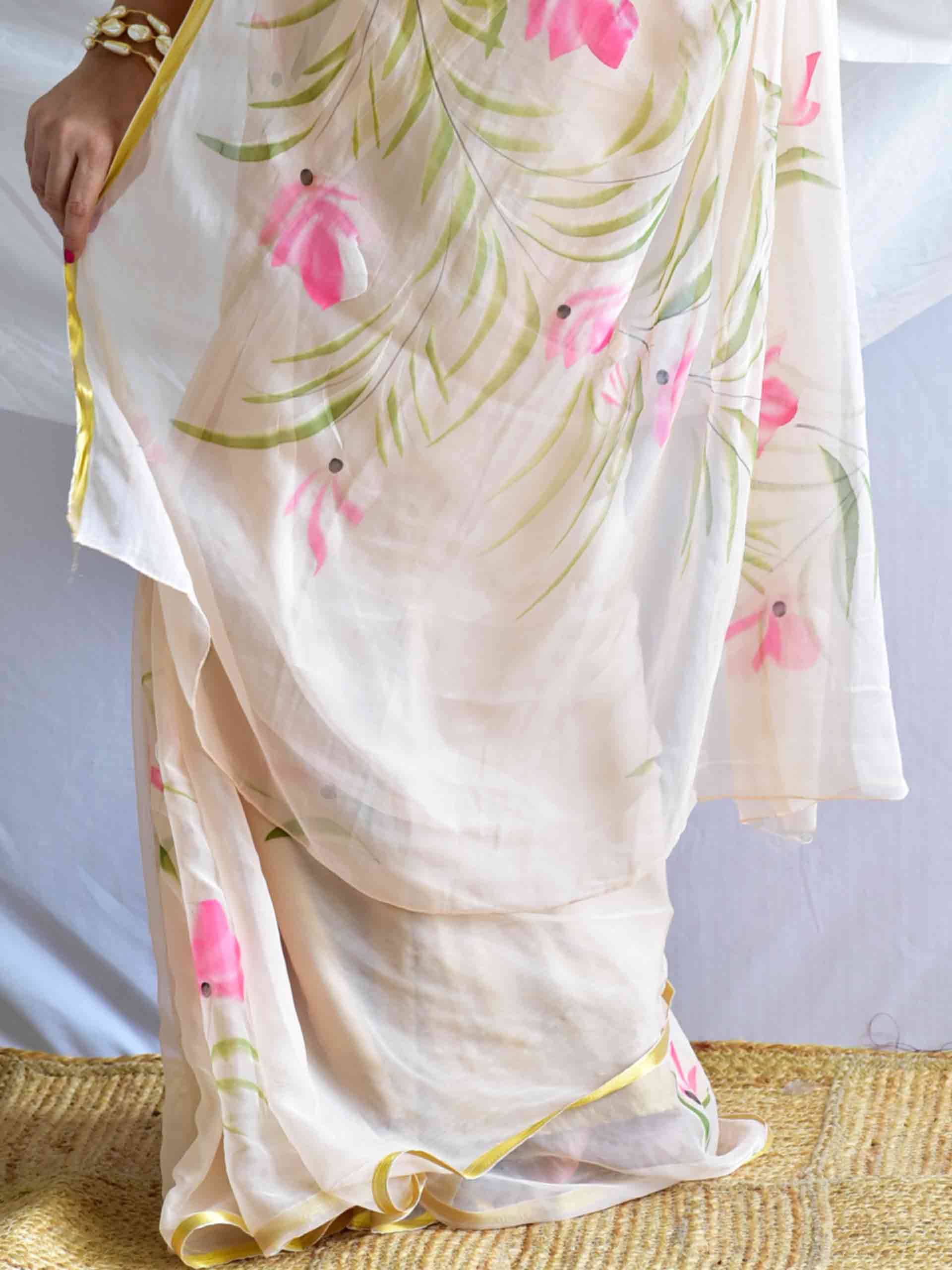 Pankhuri - Hand painted chiffon saree