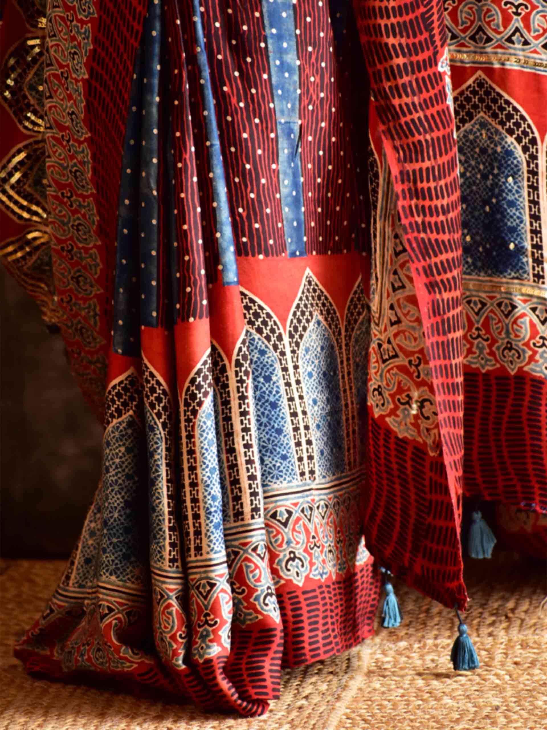 mehran- Ajrakh modal Silk hand embroidered Saree