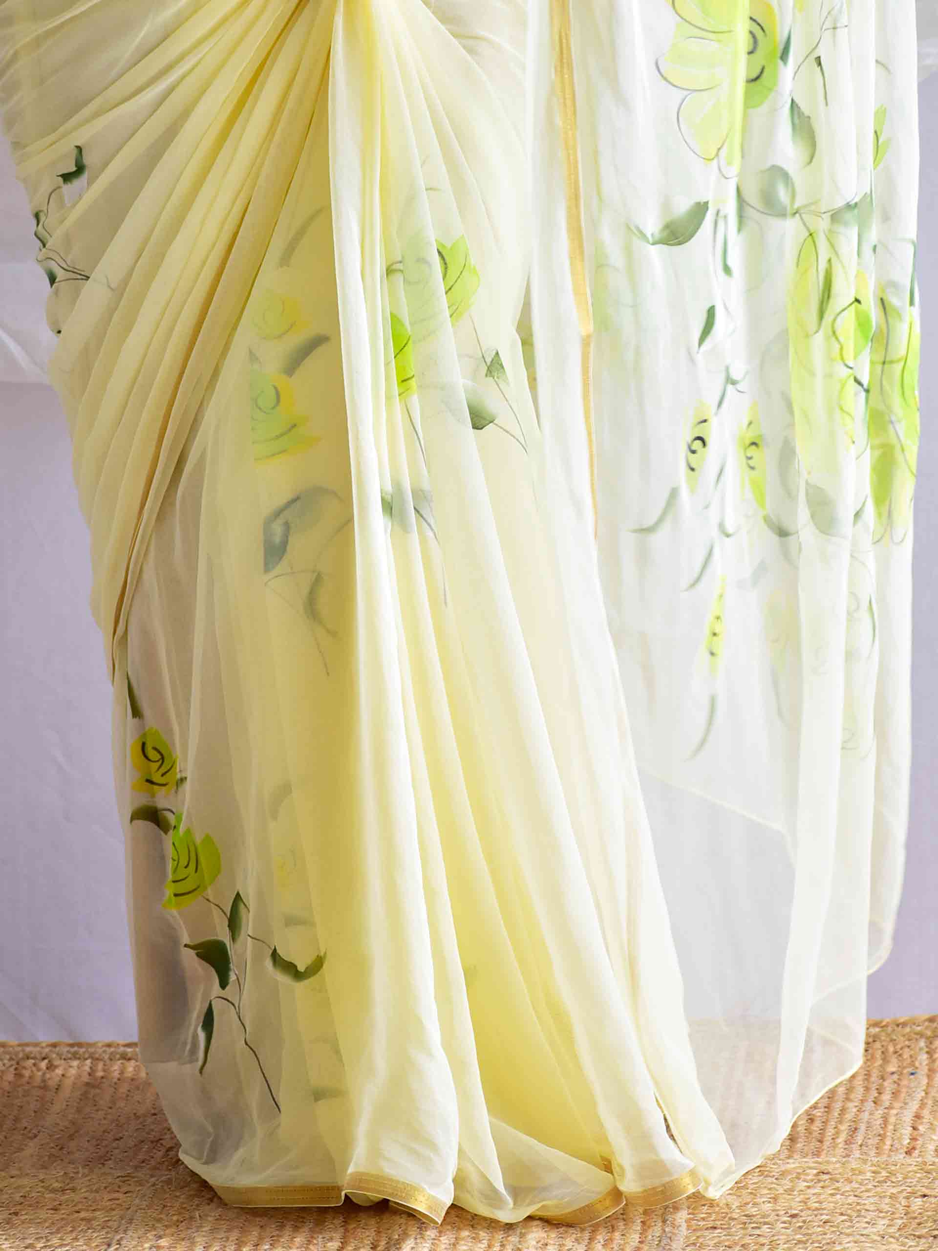 Grace of spring - Hand painted chiffon saree