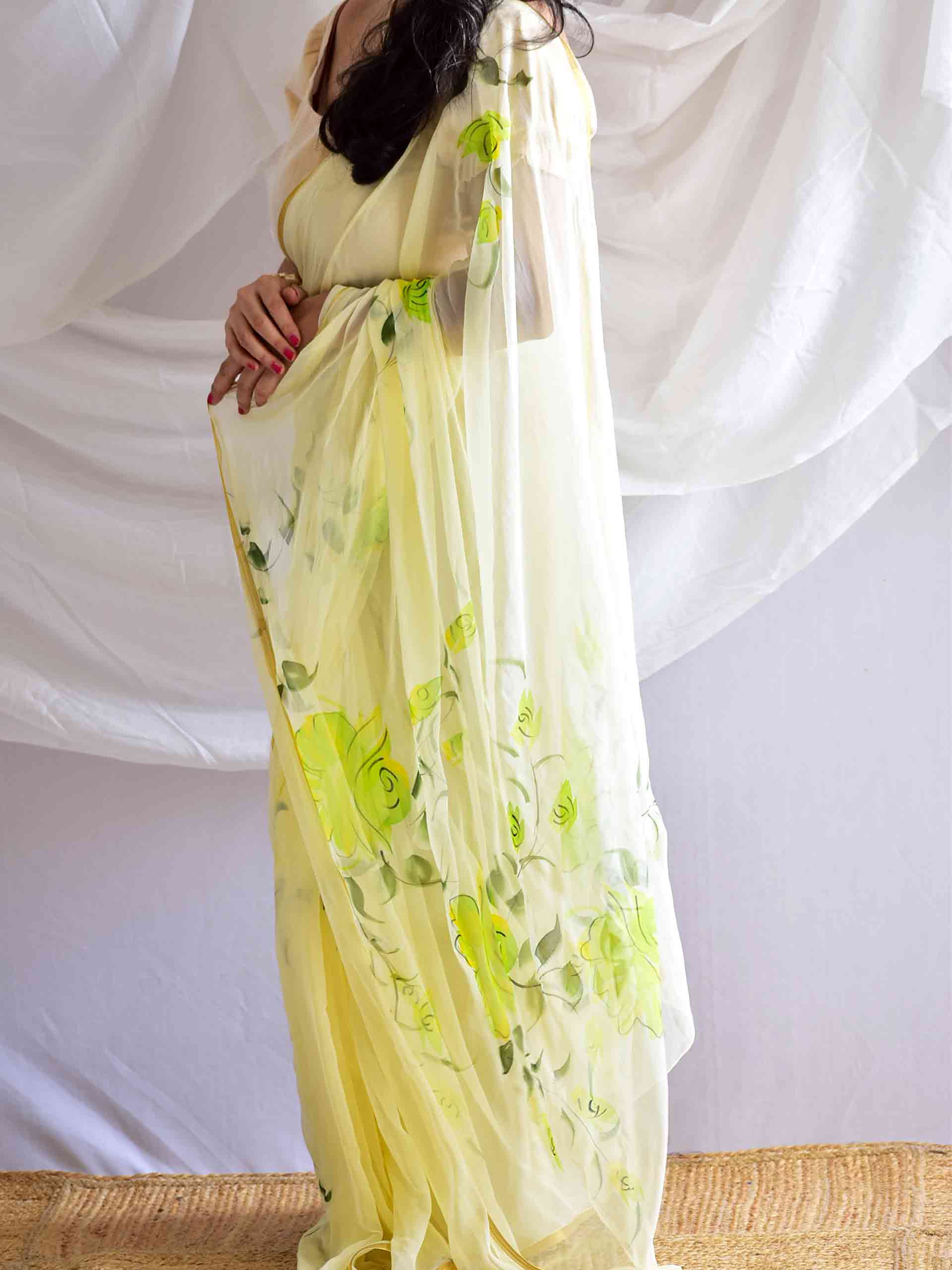 Grace of spring - Hand painted chiffon saree