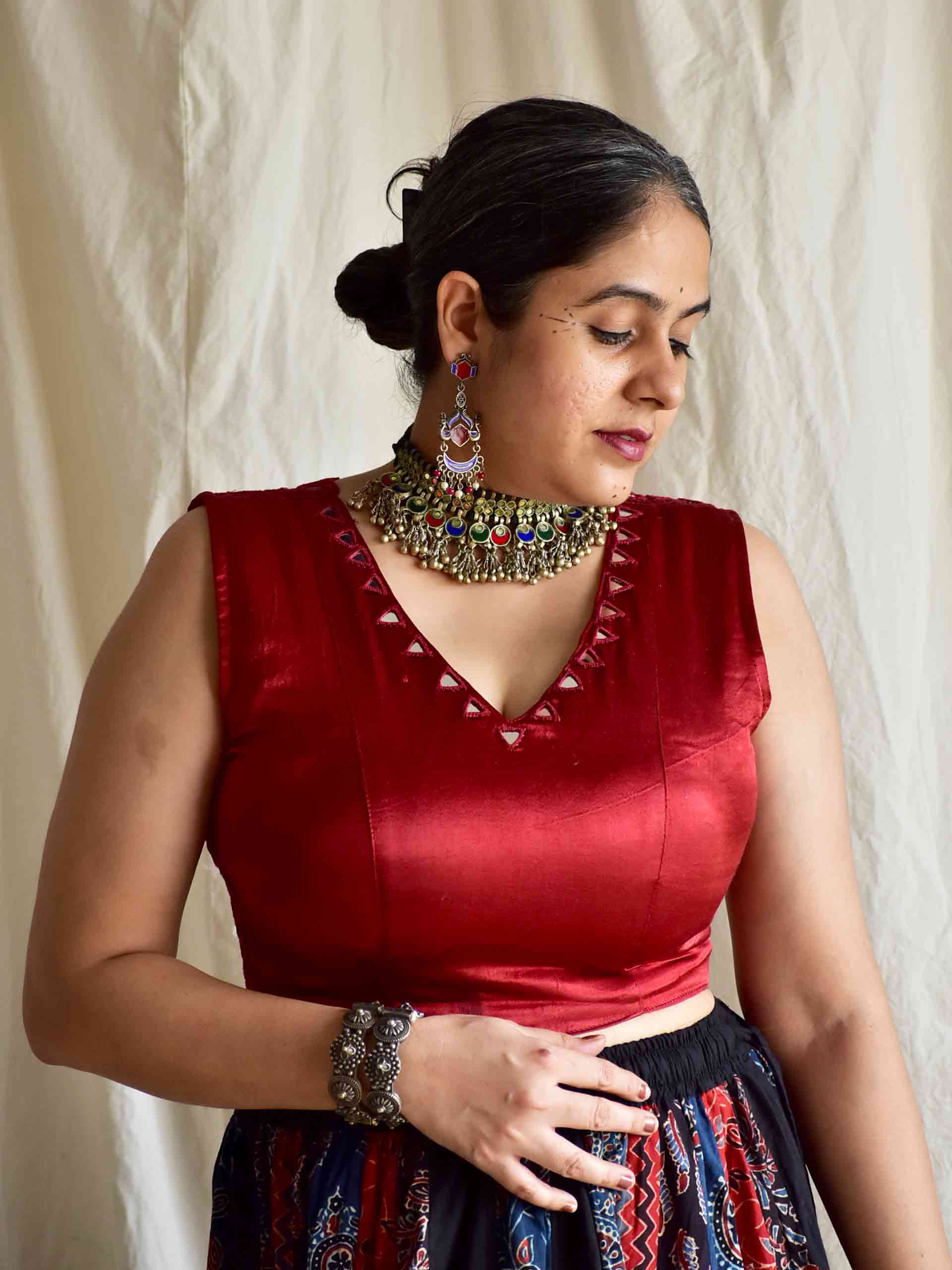Ghoomar - Ajrakh mirror work blouse