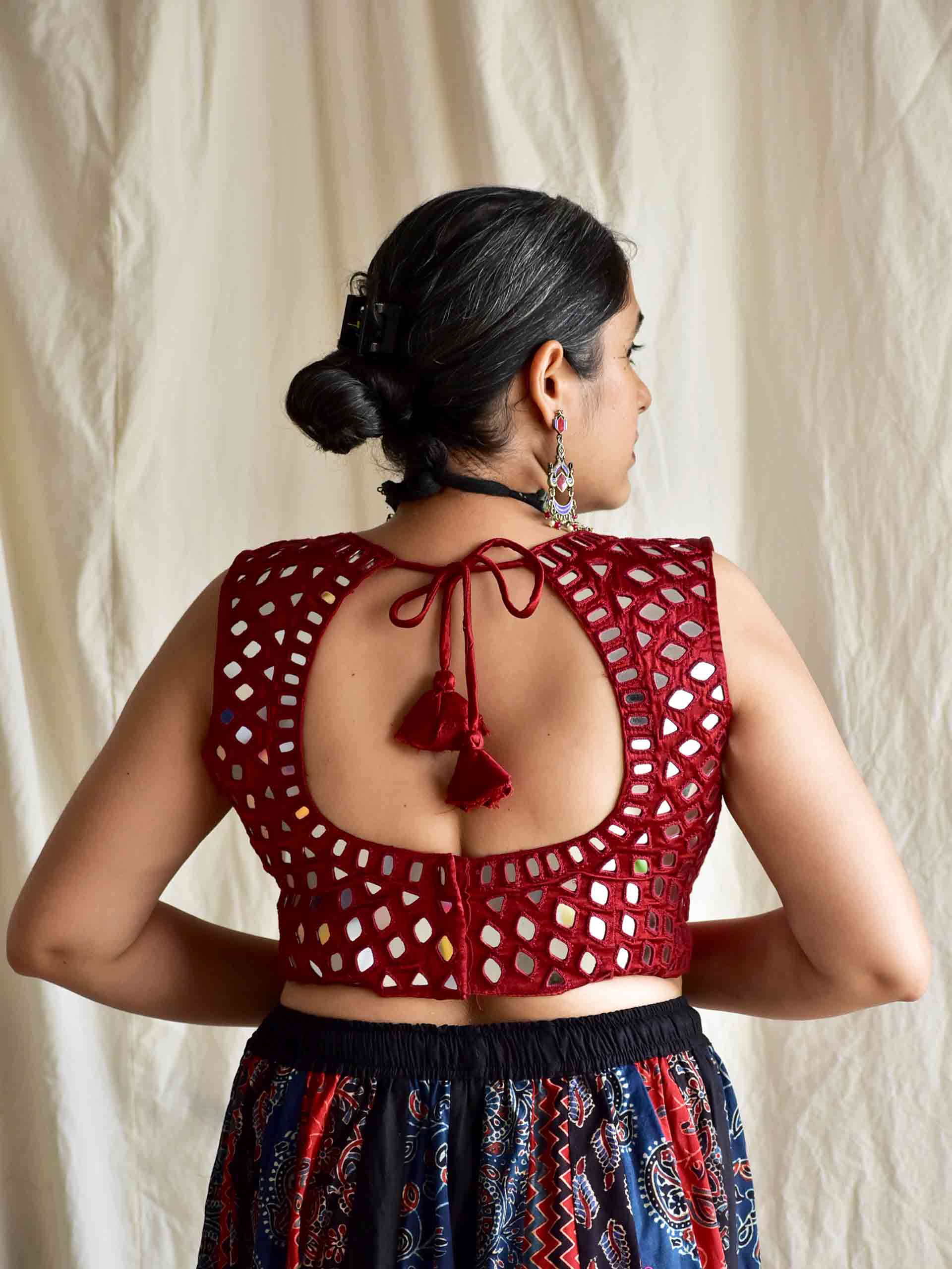 Ghoomar - Ajrakh mirror work blouse