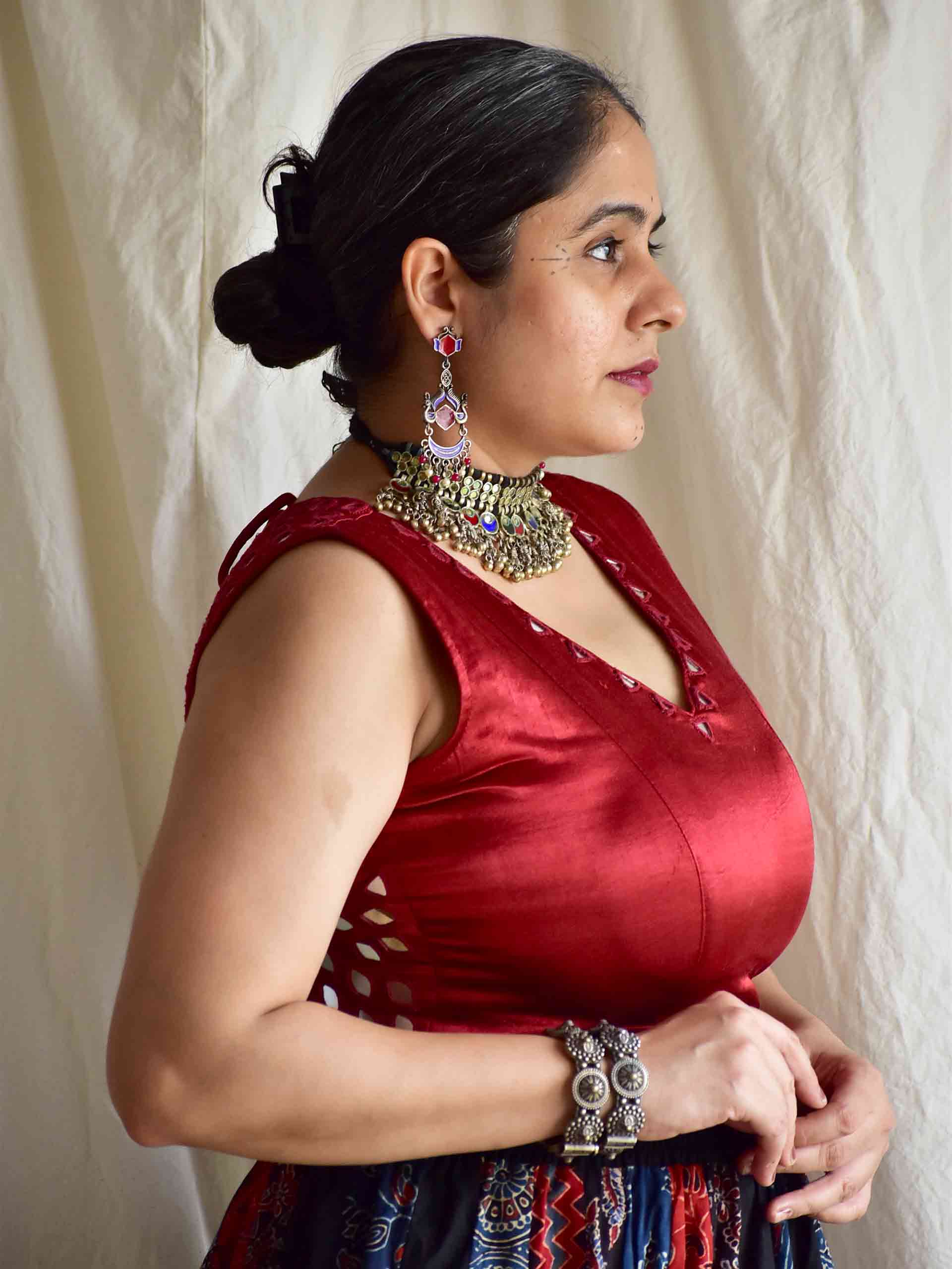 Ghoomar - Ajrakh mirror work blouse