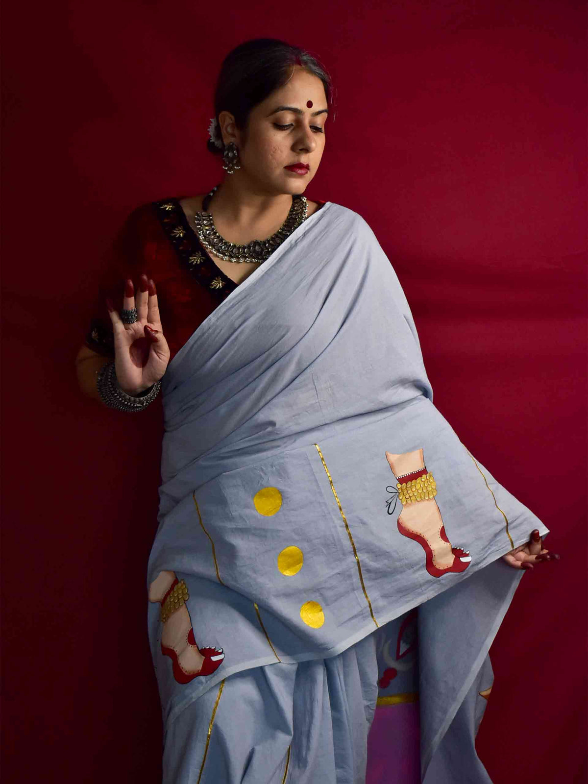 Charan Chandrika - Handpainted saree