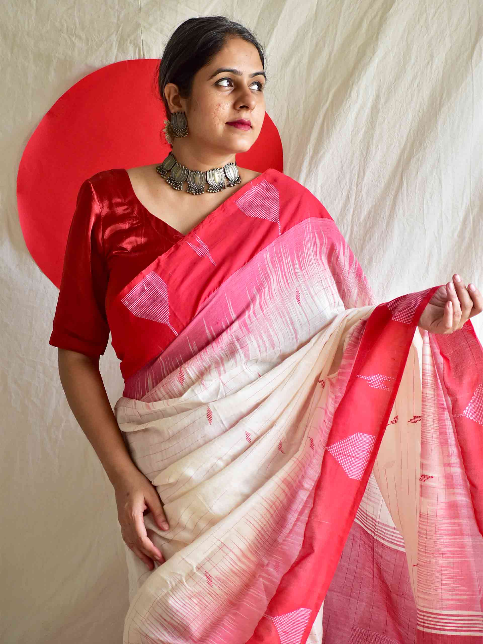Lal Paar Jamdani - Mul Jamdani Saree