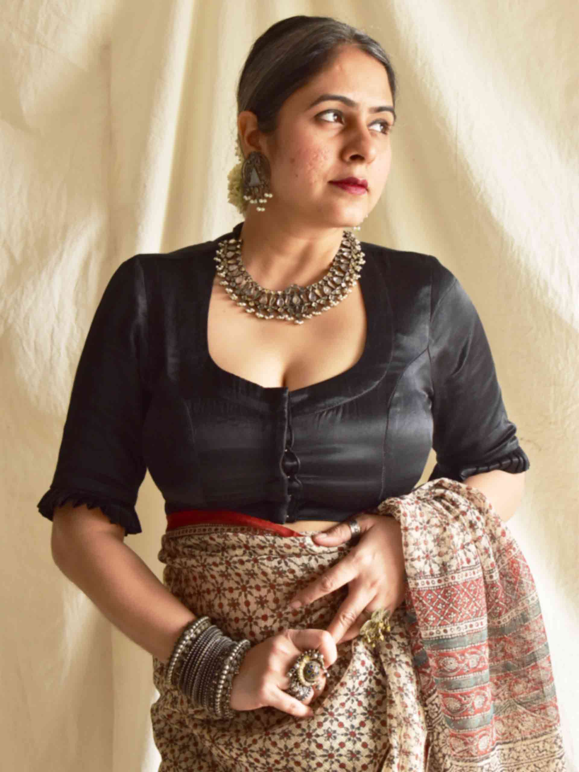 Black - Mashru silk blouse