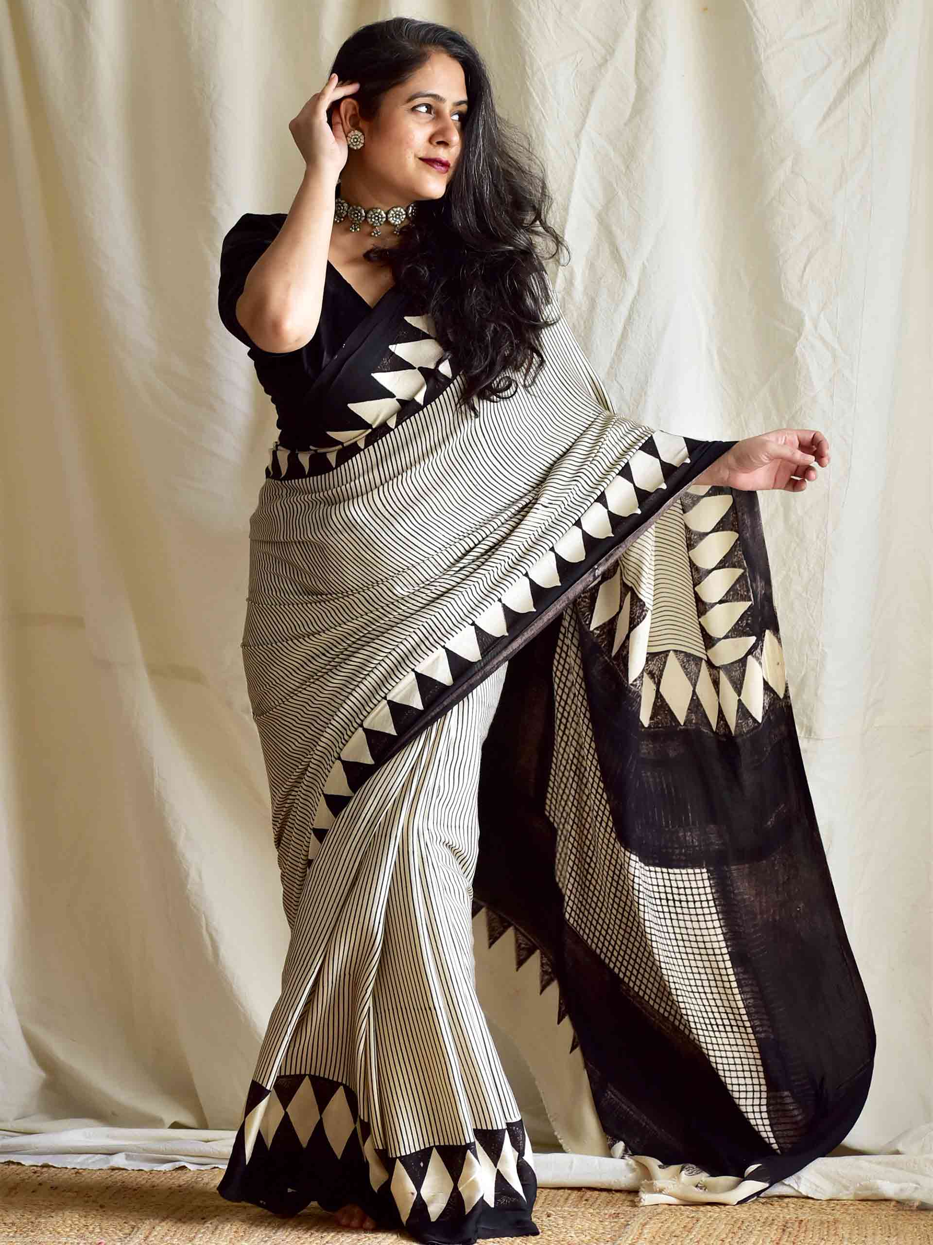 UD053- Ajrakh modal Silk Saree