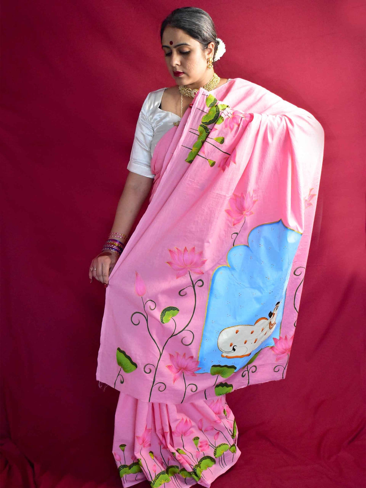 Gauri Sarovar - Handpainted saree
