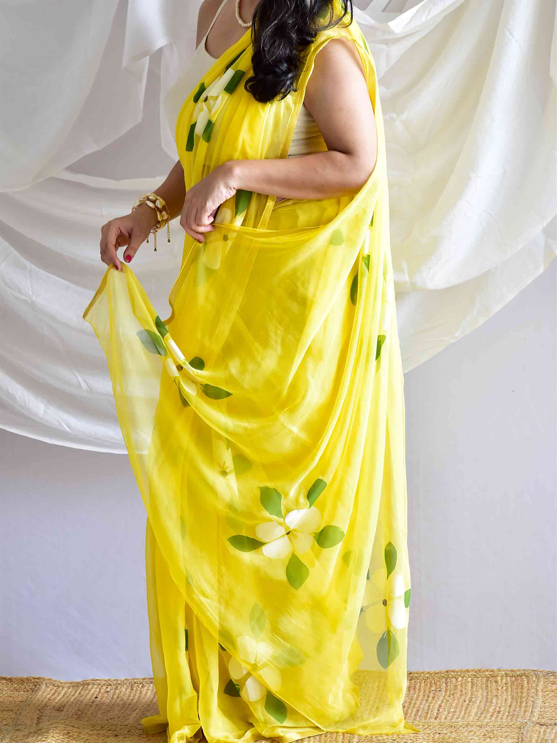 Amaltaas - Hand painted chiffon saree