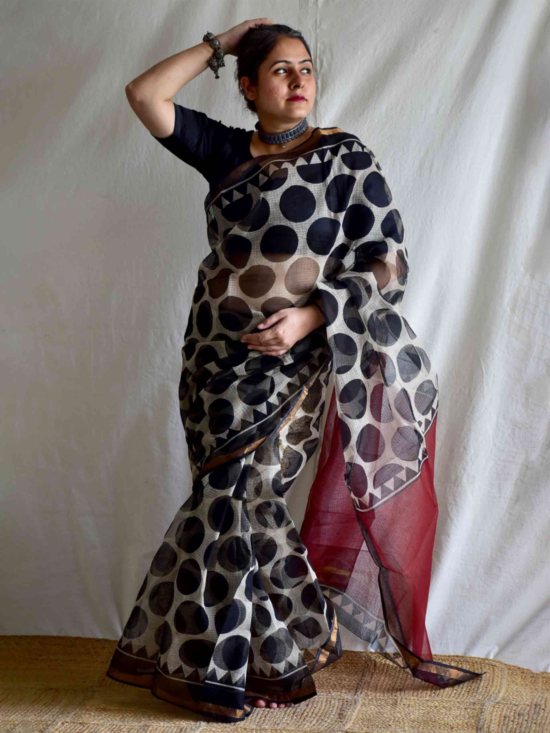 Black polka - Kota doria saree