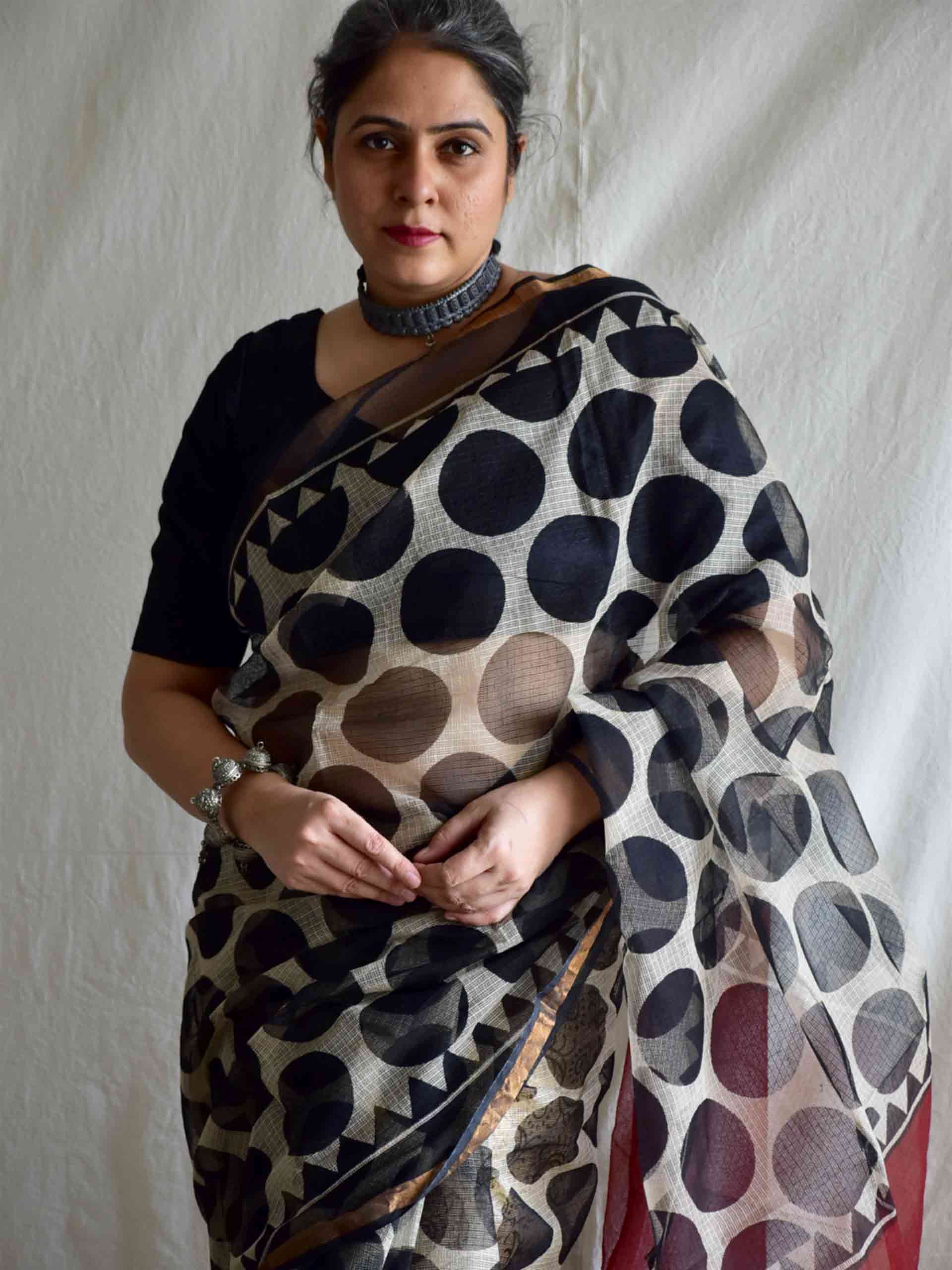 Black polka - Kota doria saree