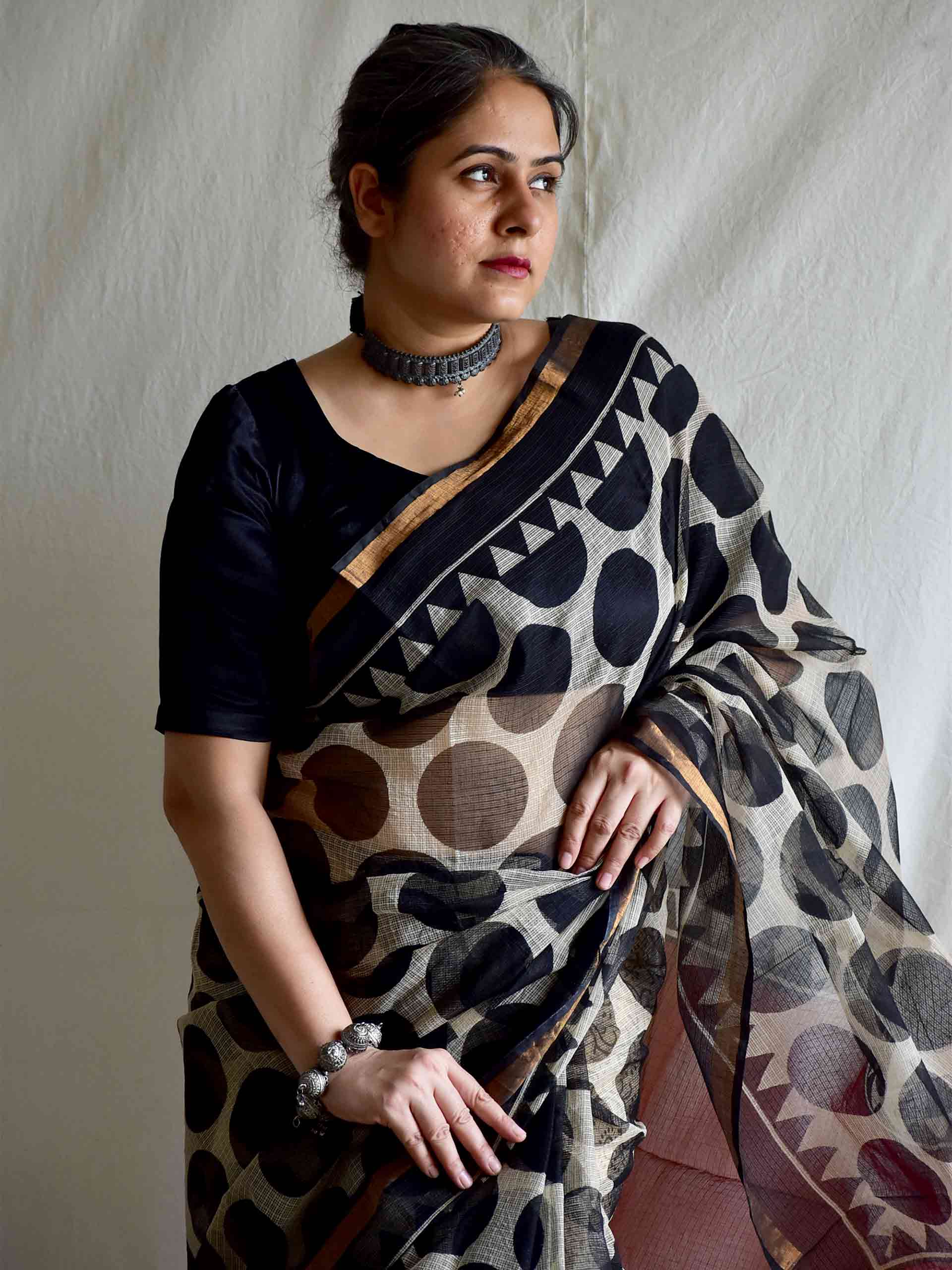 Black polka - Kota doria saree