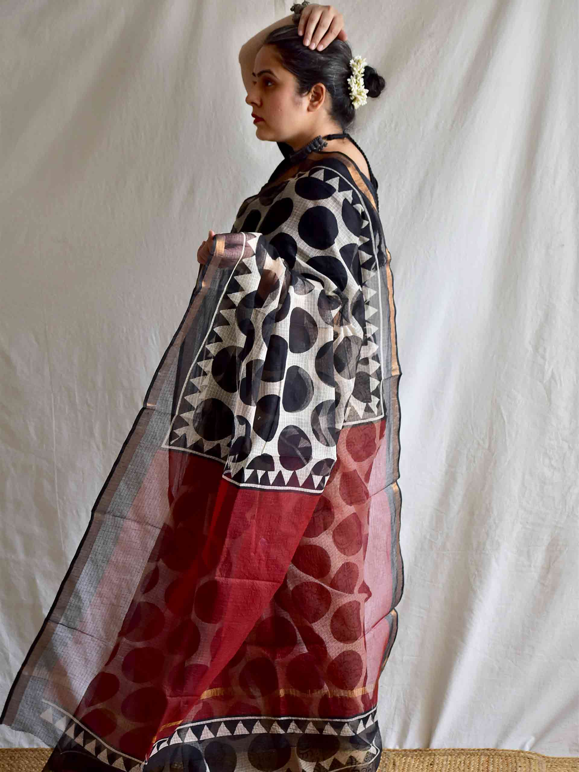 Black polka - Kota doria saree