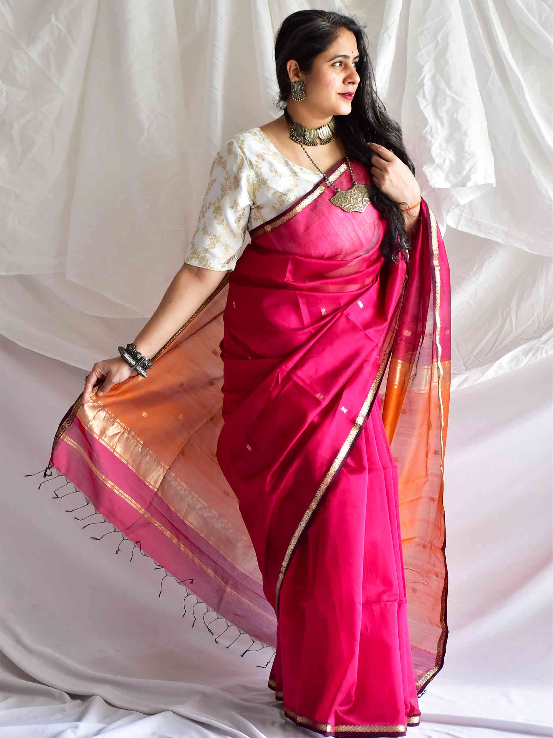 Rani -  Maheshwari Handloom Silk Saree