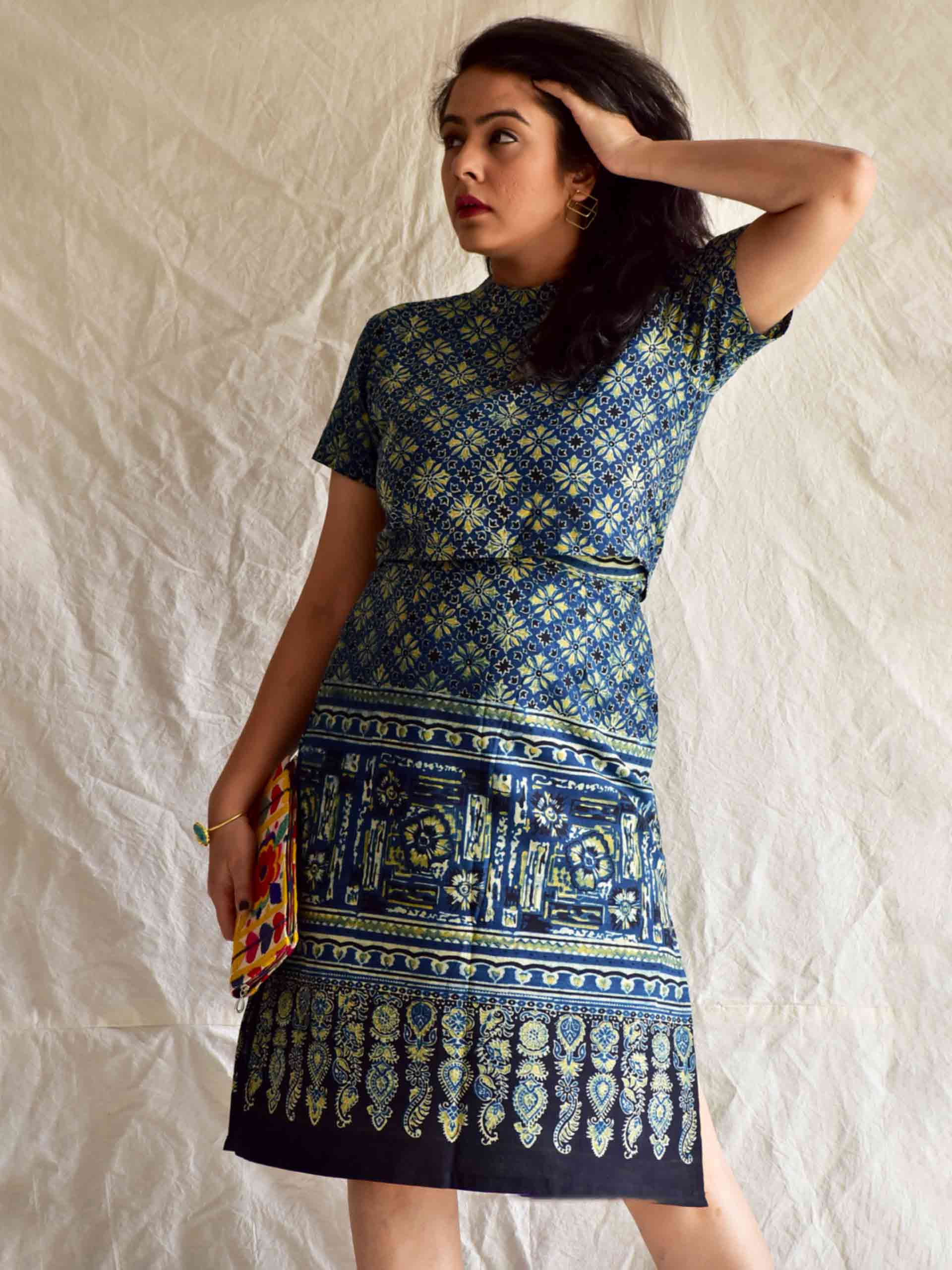 Ocean -  Ajrakh hand block printed skirt set