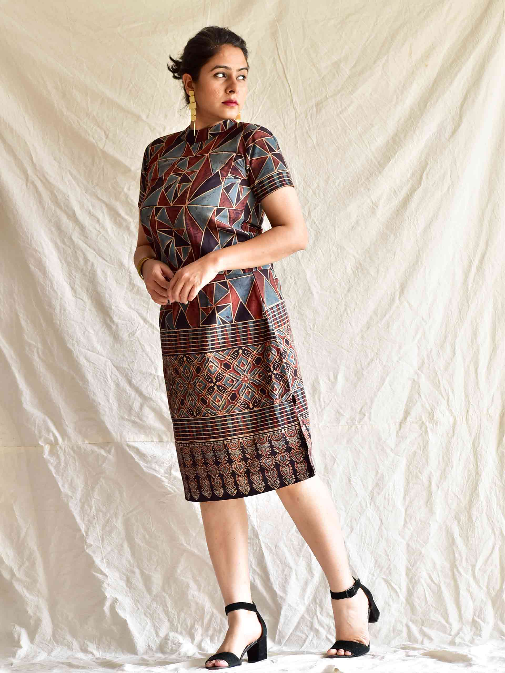 Abstract Art -  Ajrakh hand block printed skirt set