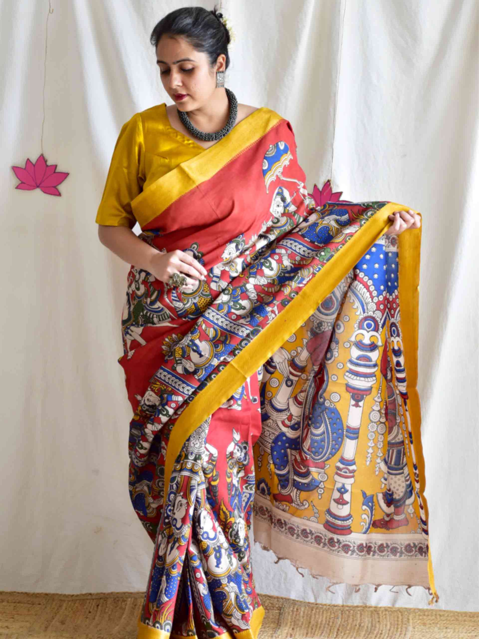 Lal rang - kalamkari printed Bangalore Silk nizam border saree