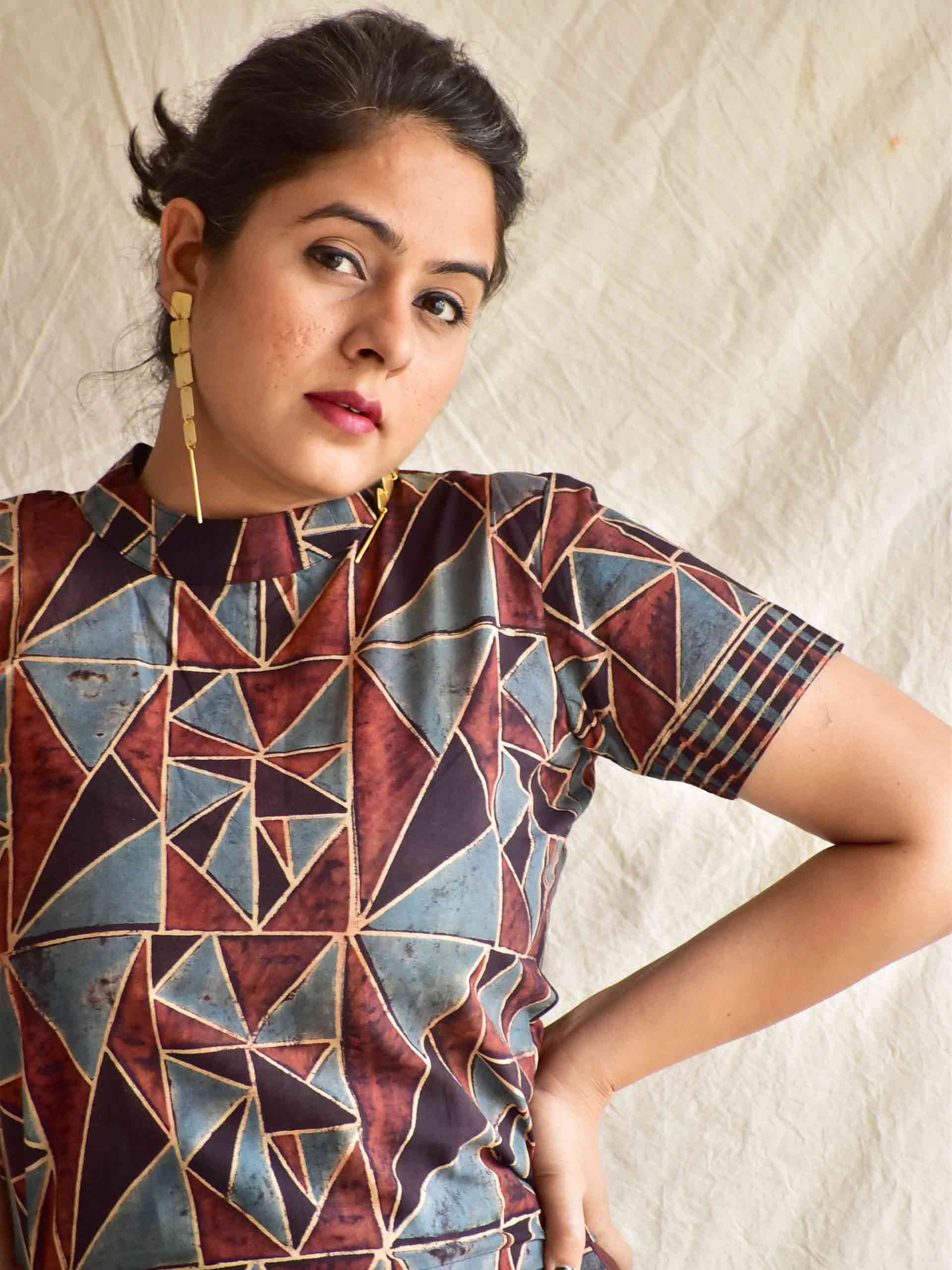 Abstract Art -  Ajrakh hand block printed skirt set