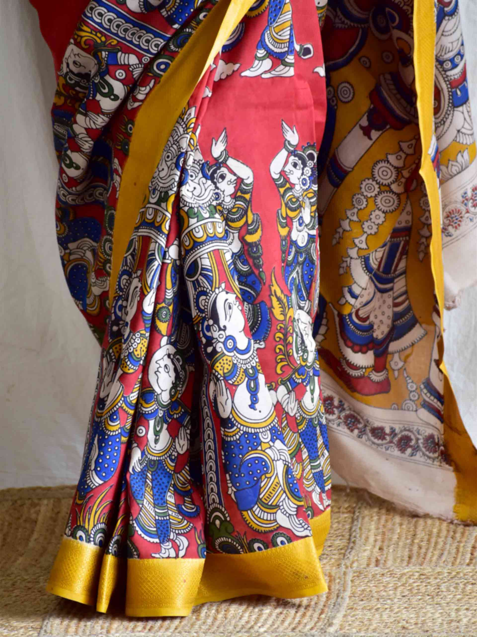 Lal rang - kalamkari printed Bangalore Silk nizam border saree