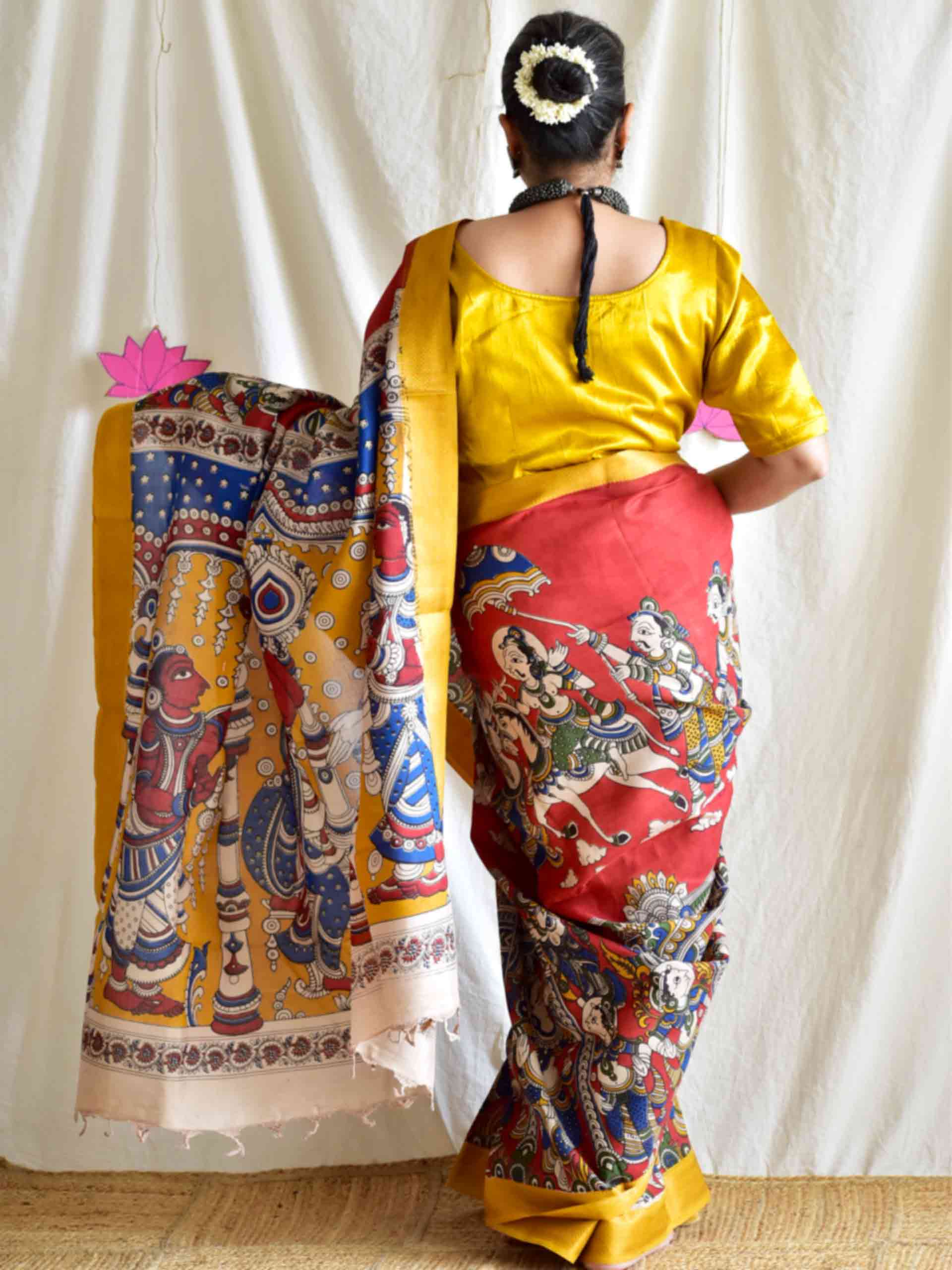 Lal rang - kalamkari printed Bangalore Silk nizam border saree