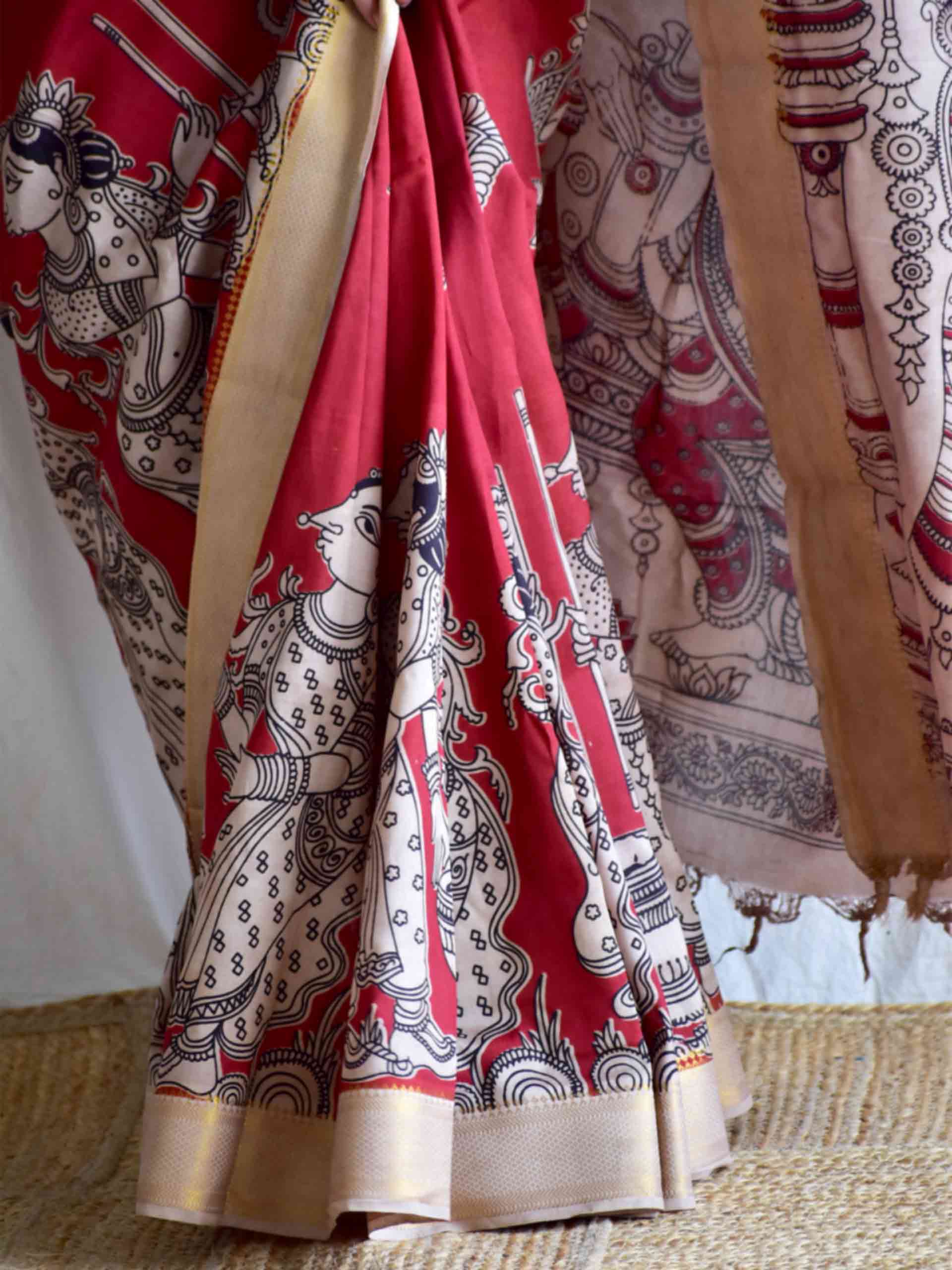 Maakhan - kalamkari printed Bangalore Silk nizam border saree