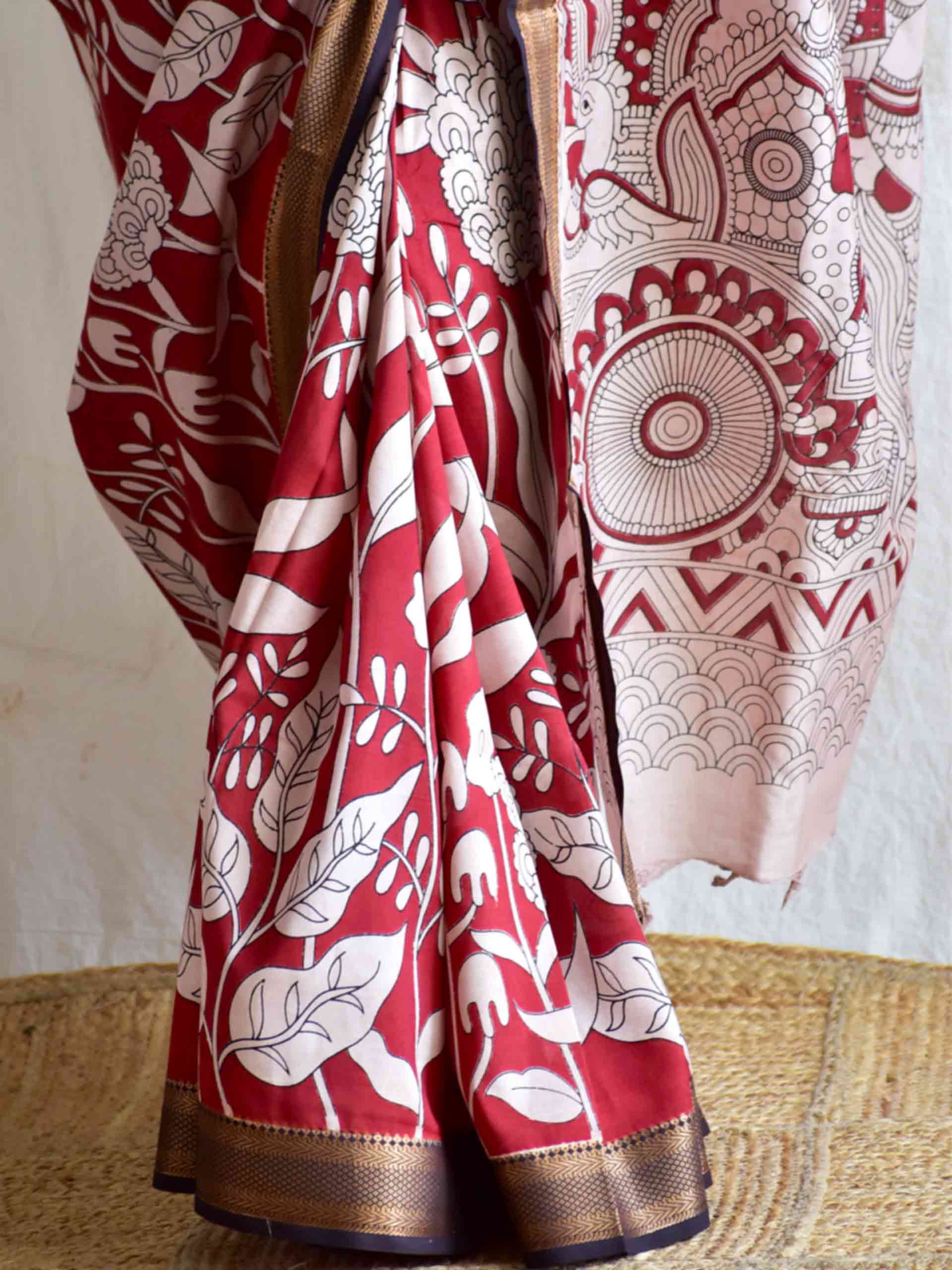 Twilight - kalamkari printed Bangalore Silk nizam border saree