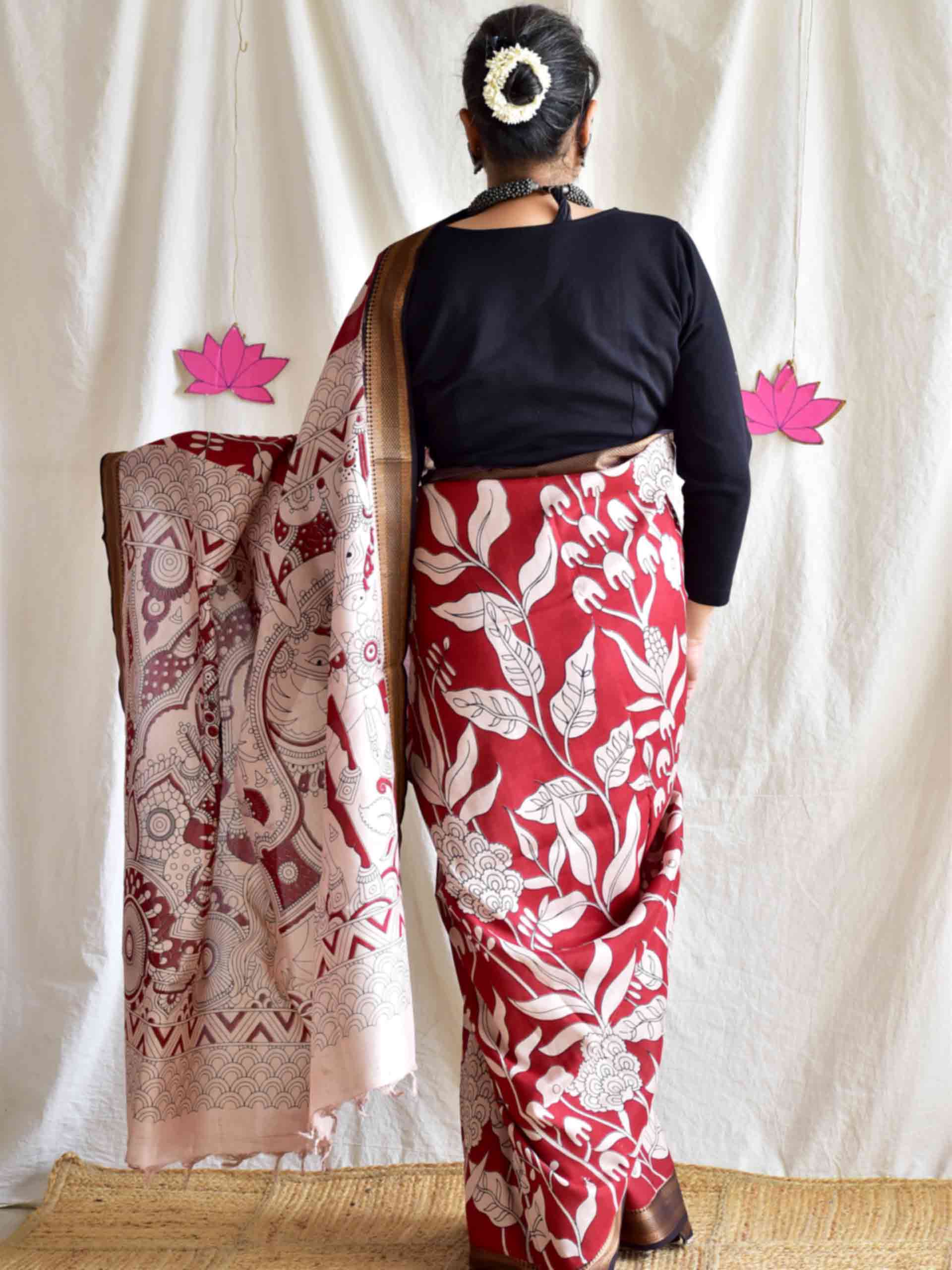 Twilight - kalamkari printed Bangalore Silk nizam border saree