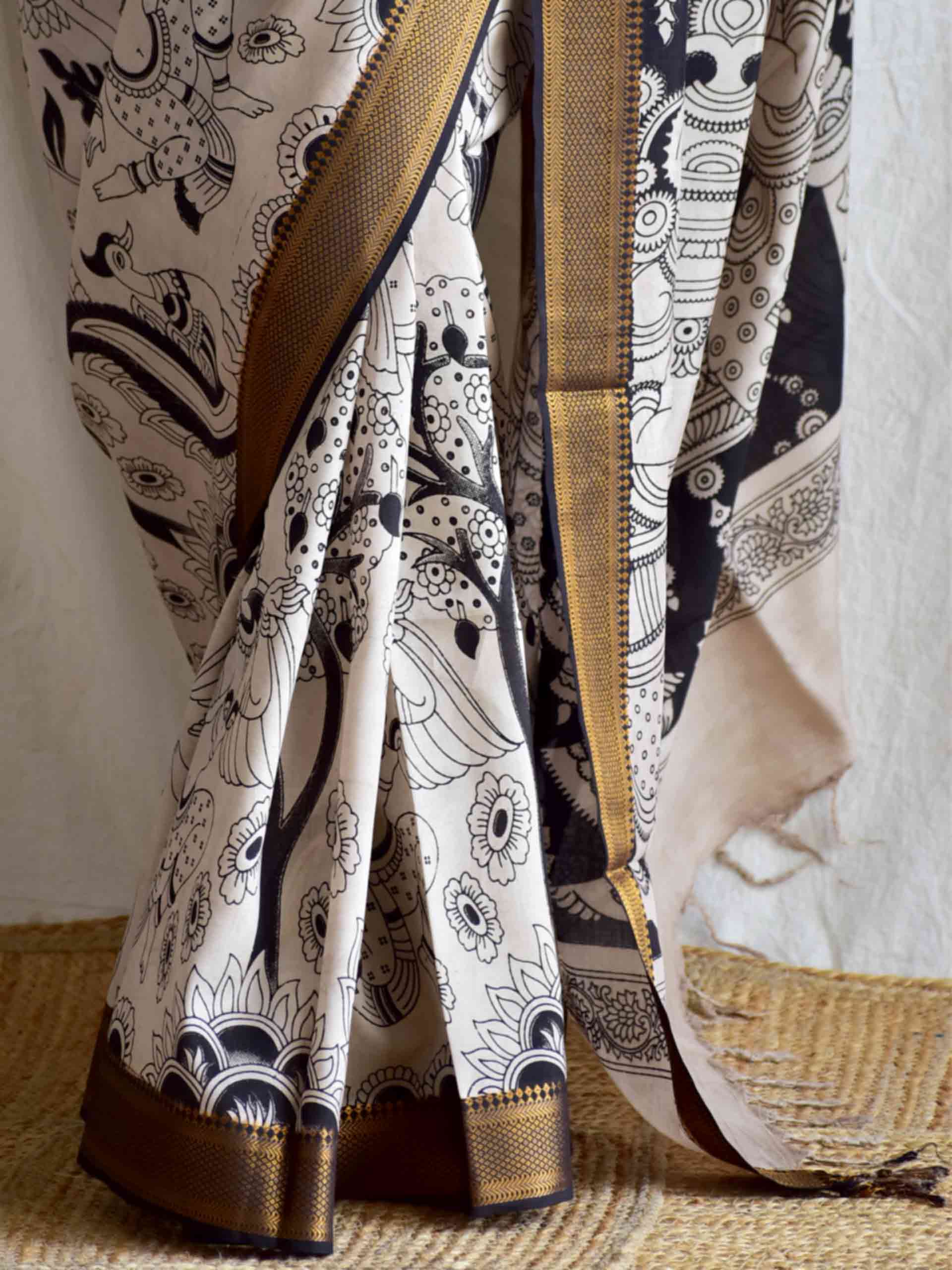 Forest view - kalamkari printed Bangalore Silk nizam border saree