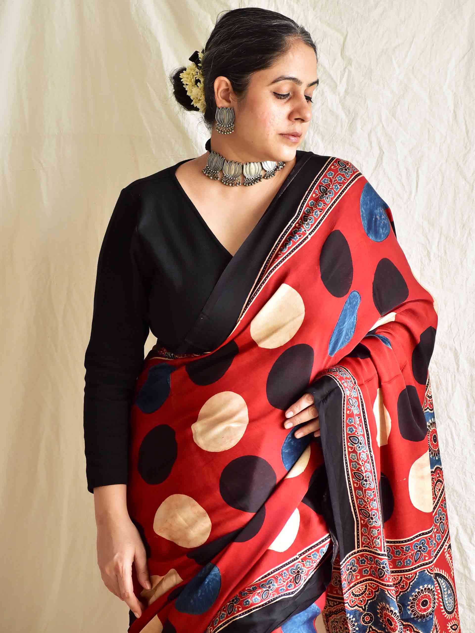 moon stone - Ajrakh modal Silk Saree