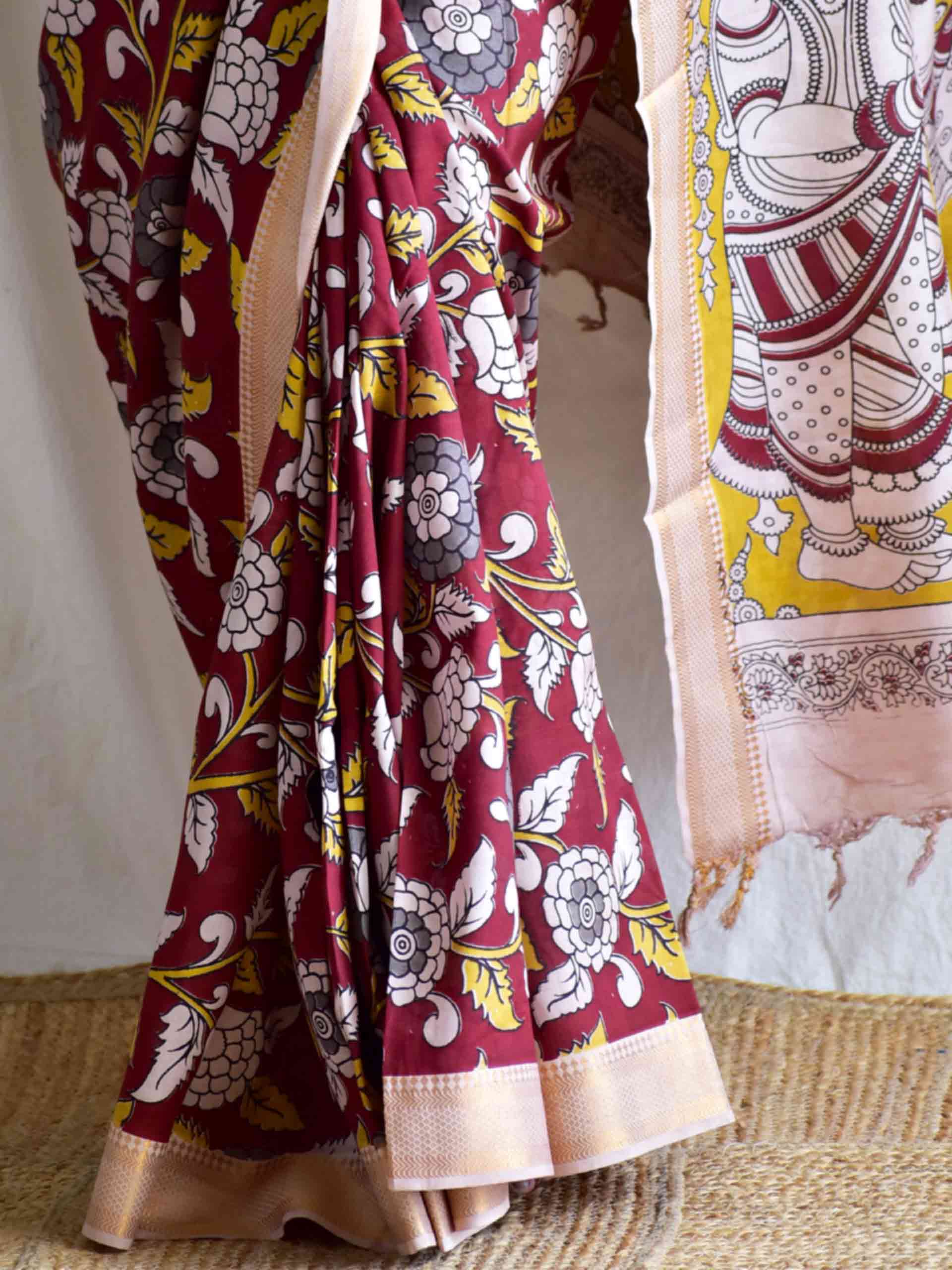 Kripa - kalamkari printed Bangalore Silk nizam border saree