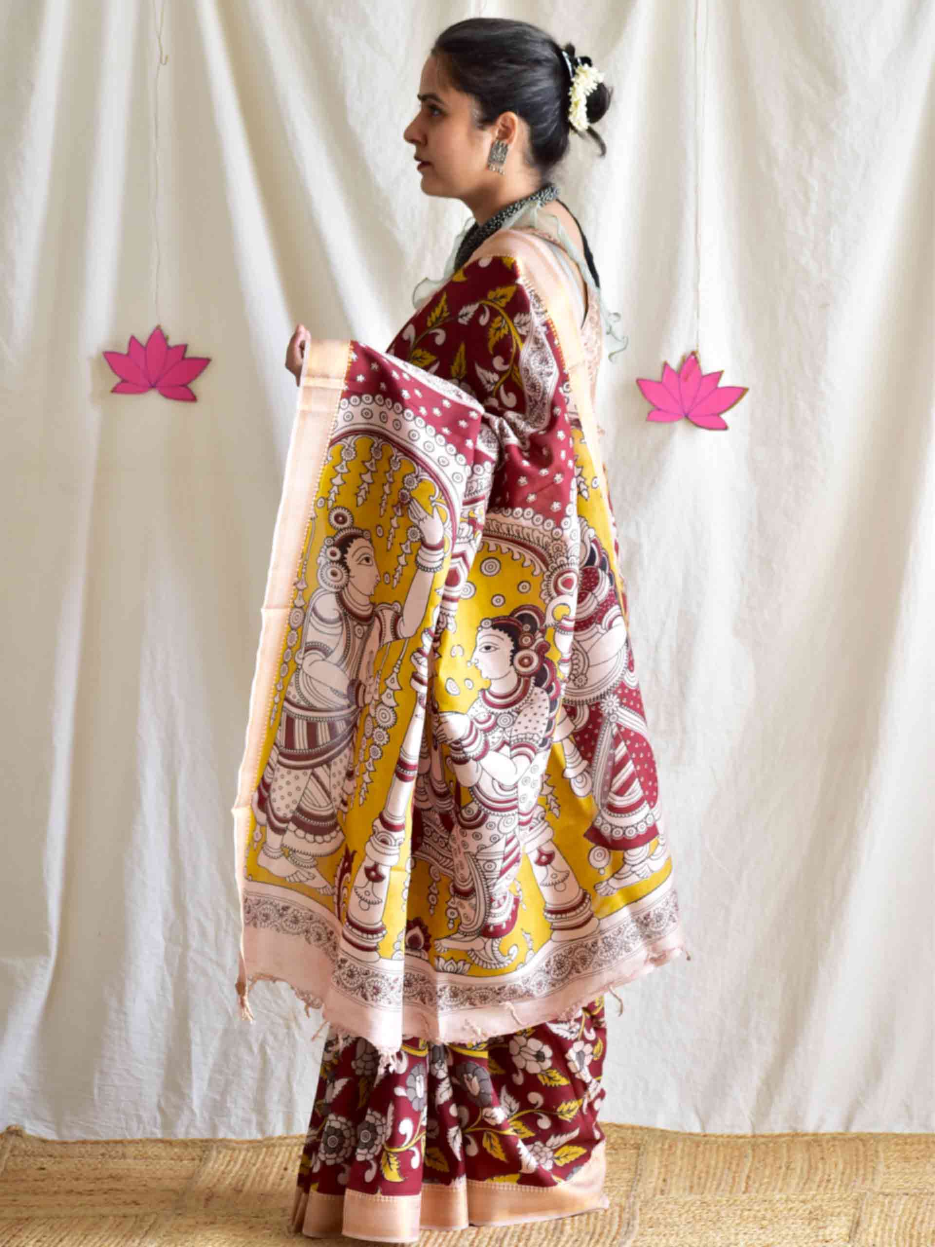 Kripa - kalamkari printed Bangalore Silk nizam border saree