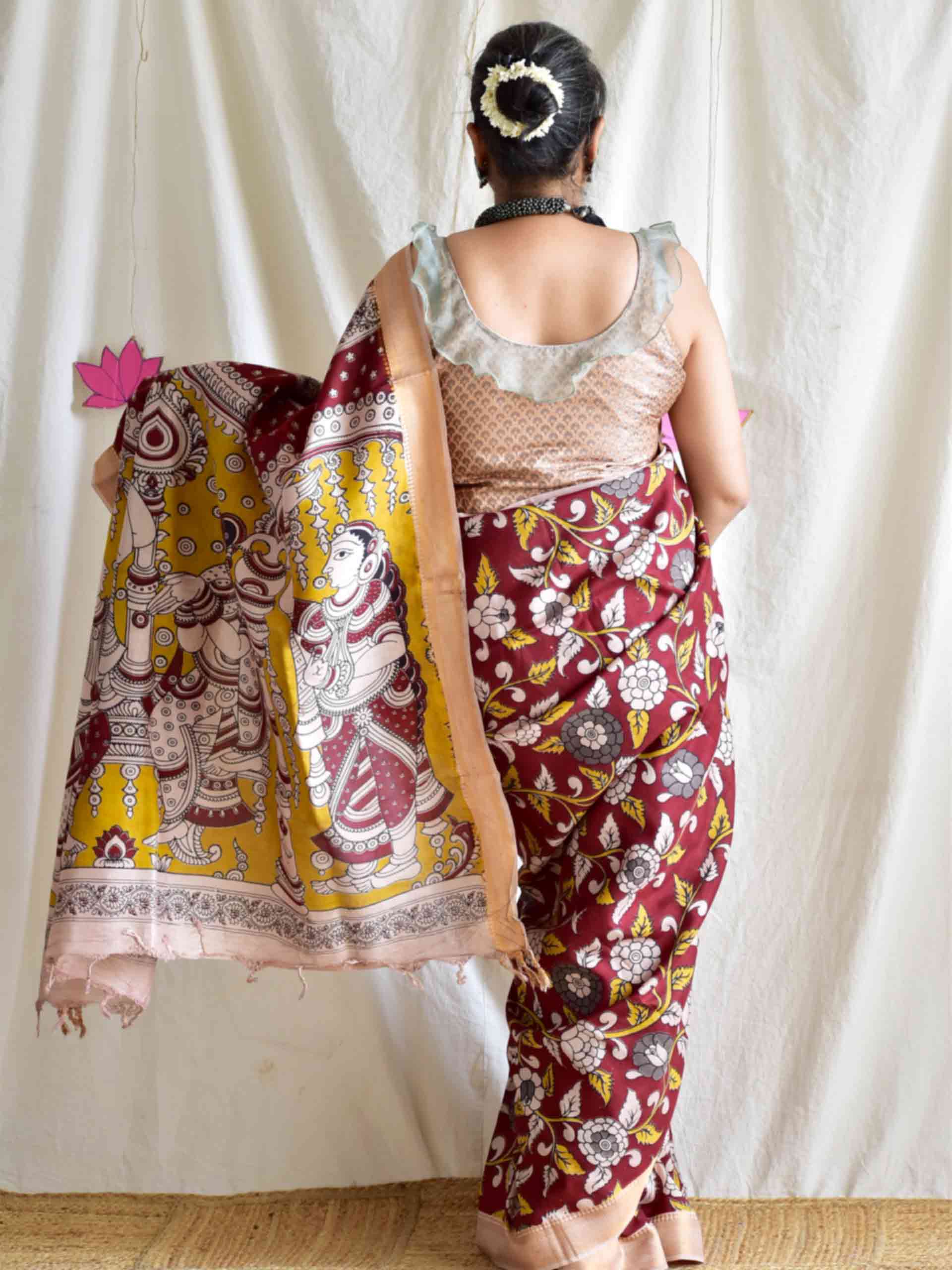 Kripa - kalamkari printed Bangalore Silk nizam border saree