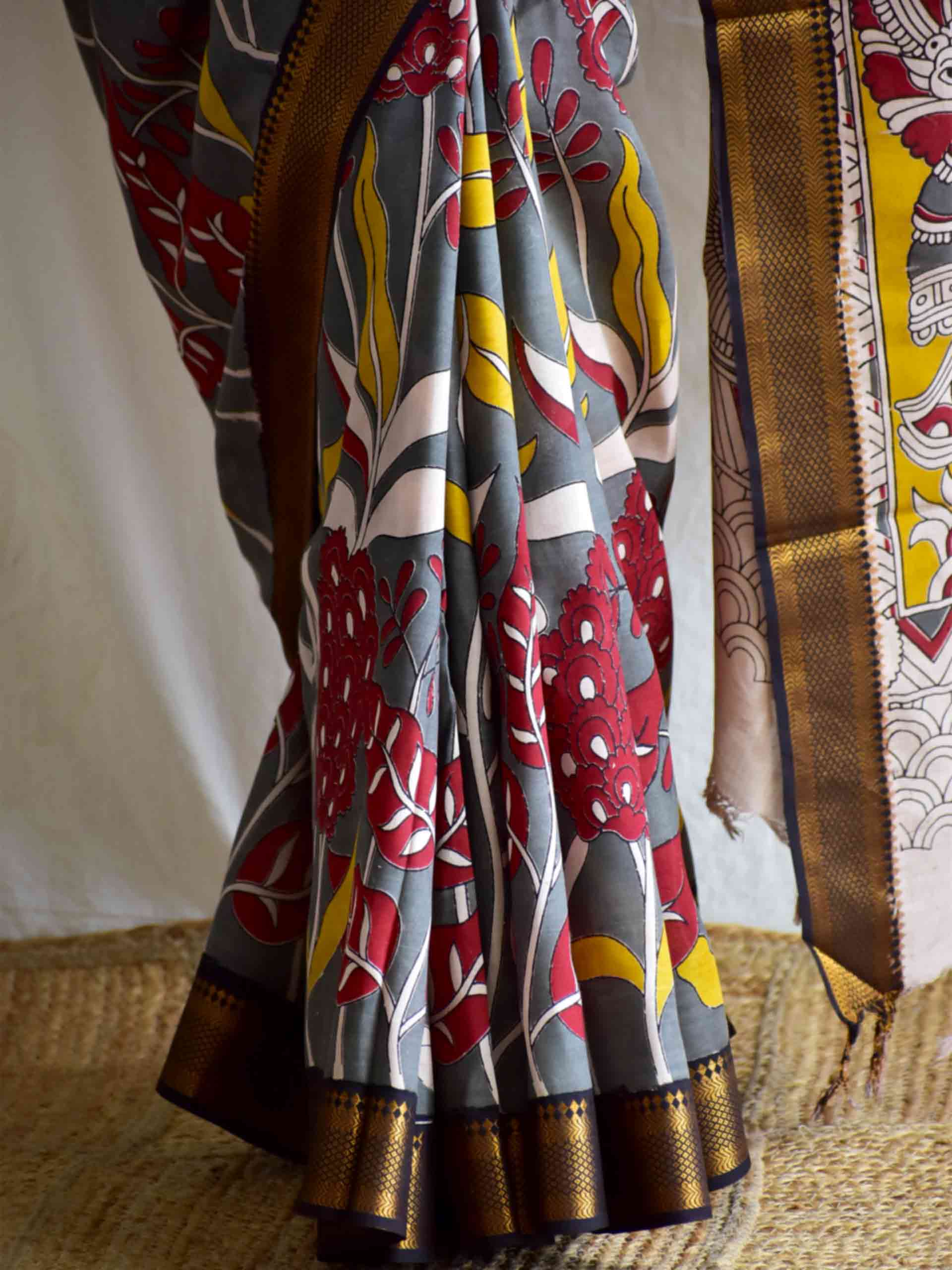 Greylicious - kalamkari printed Bangalore Silk nizam border saree