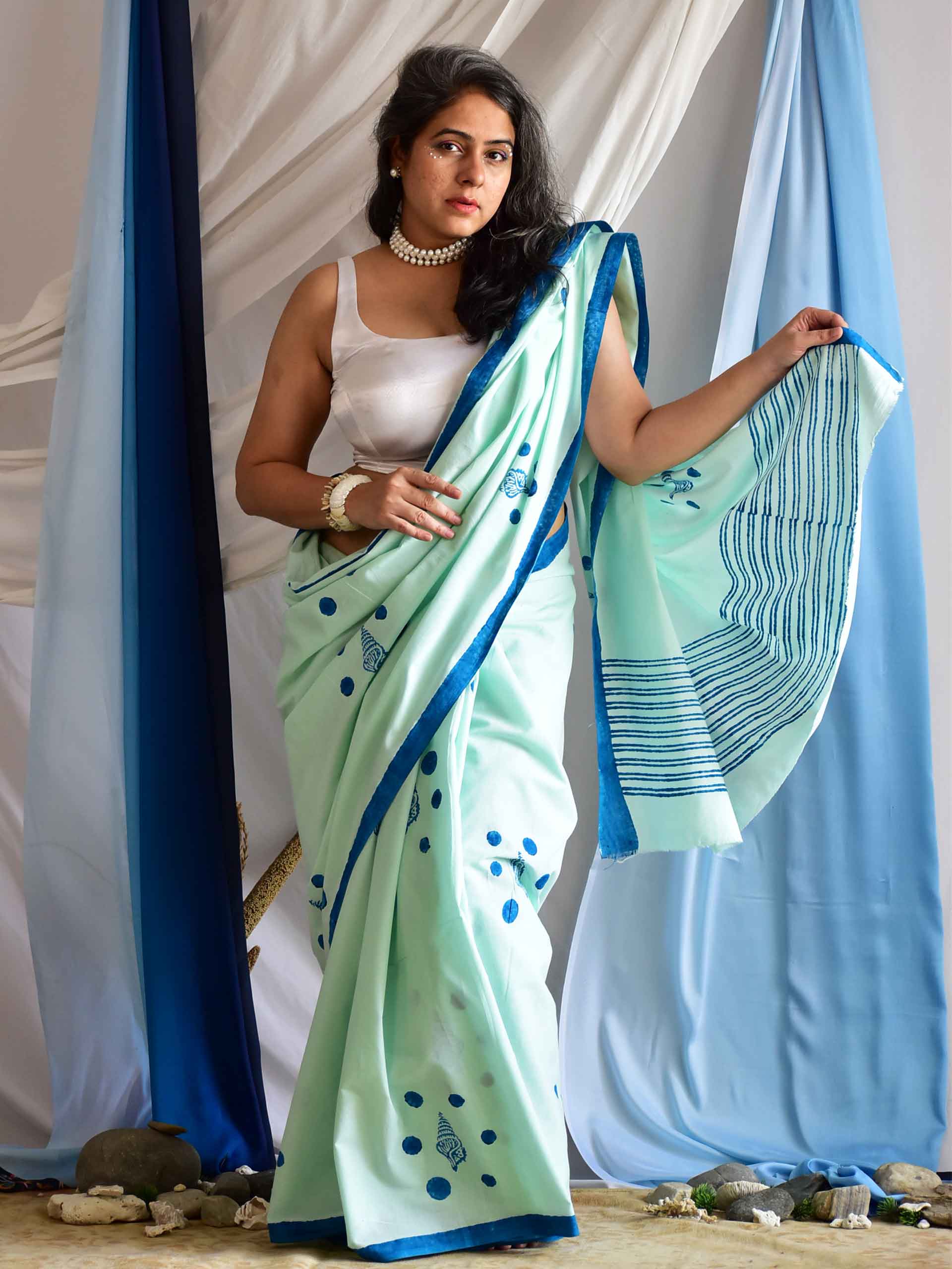 Shankh - Hand Block printed cotton saree
