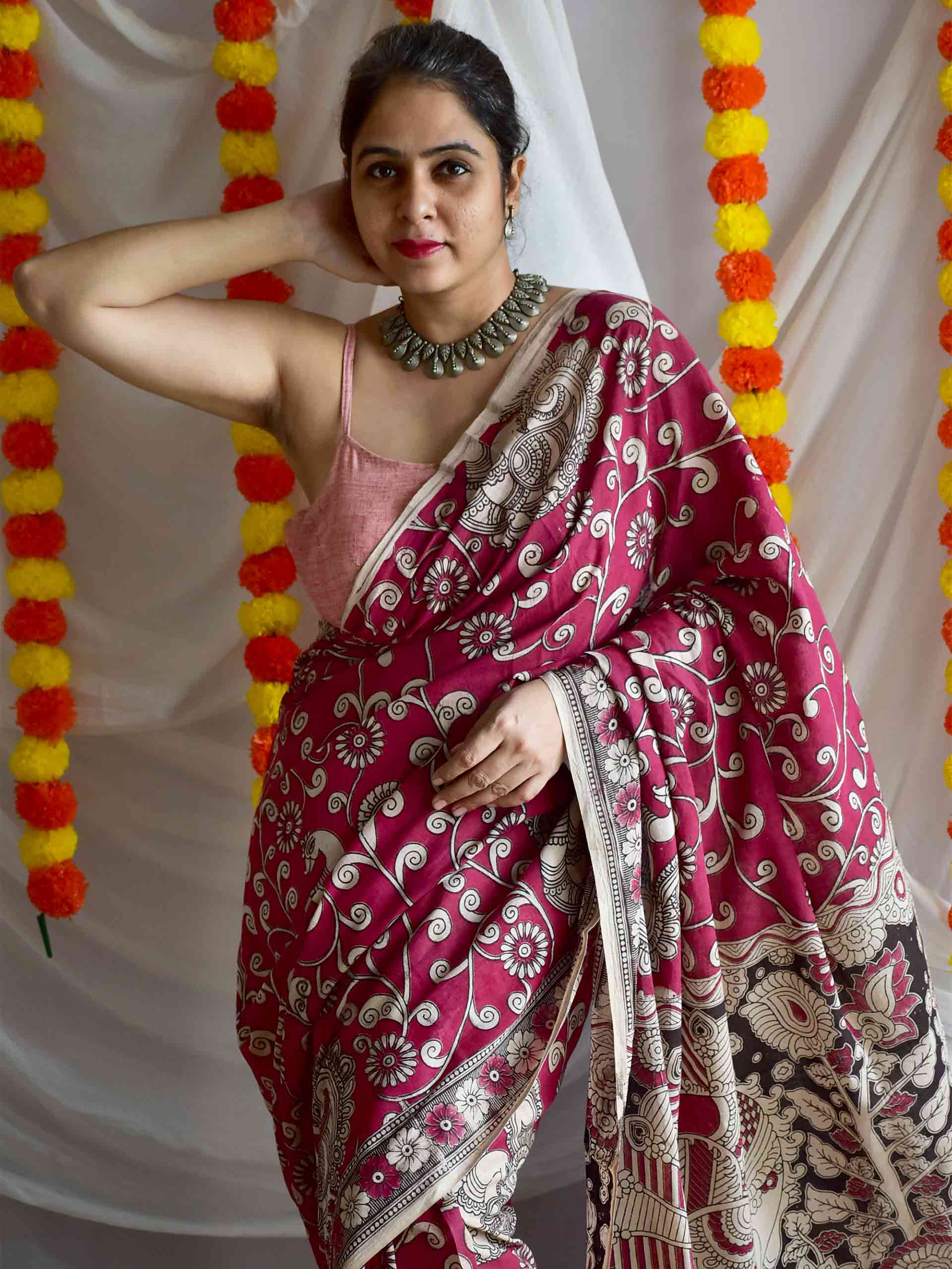 Gulaabi Shaam - kalamkari printed saree