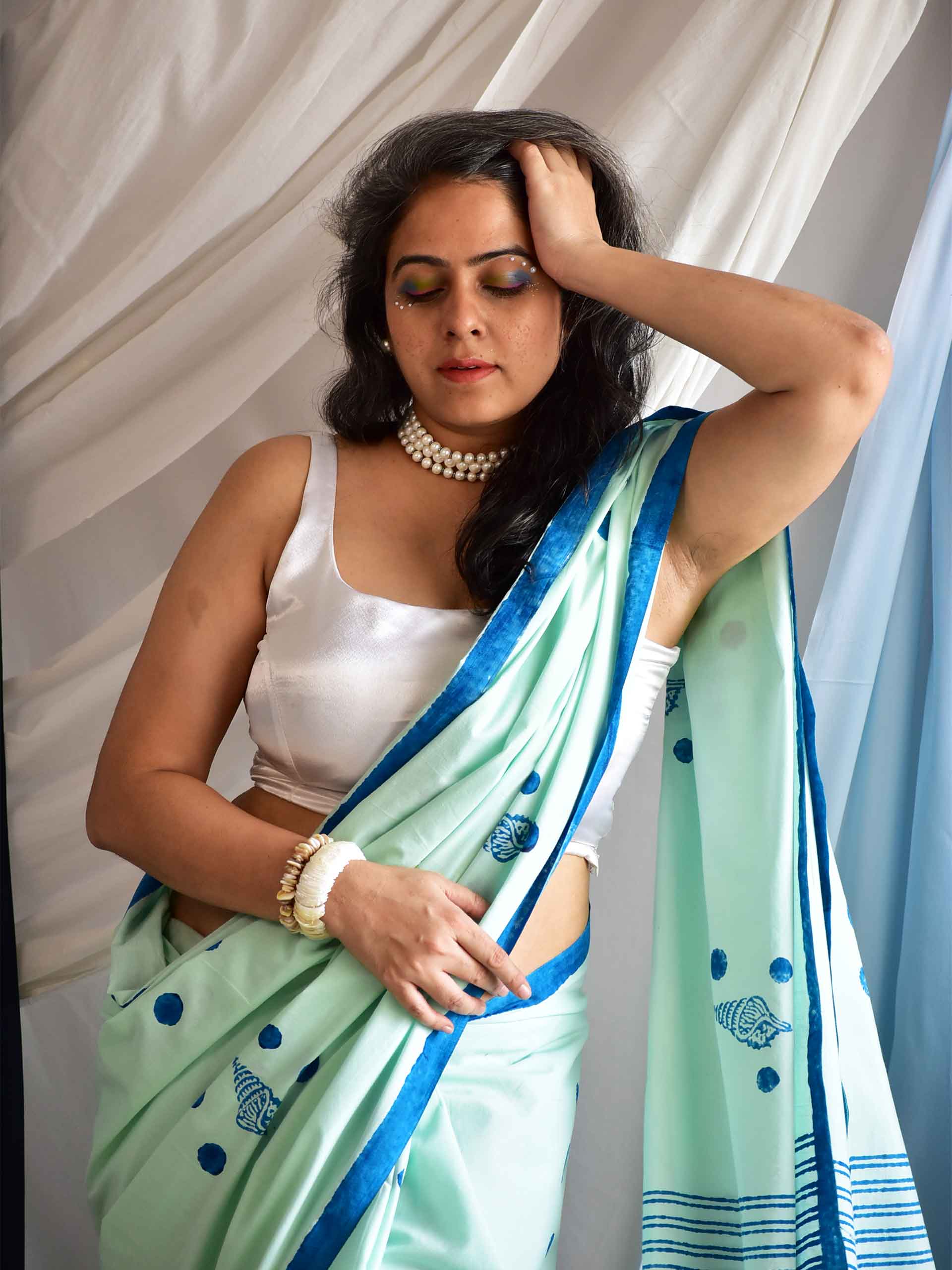 Shankh - Hand Block printed cotton saree