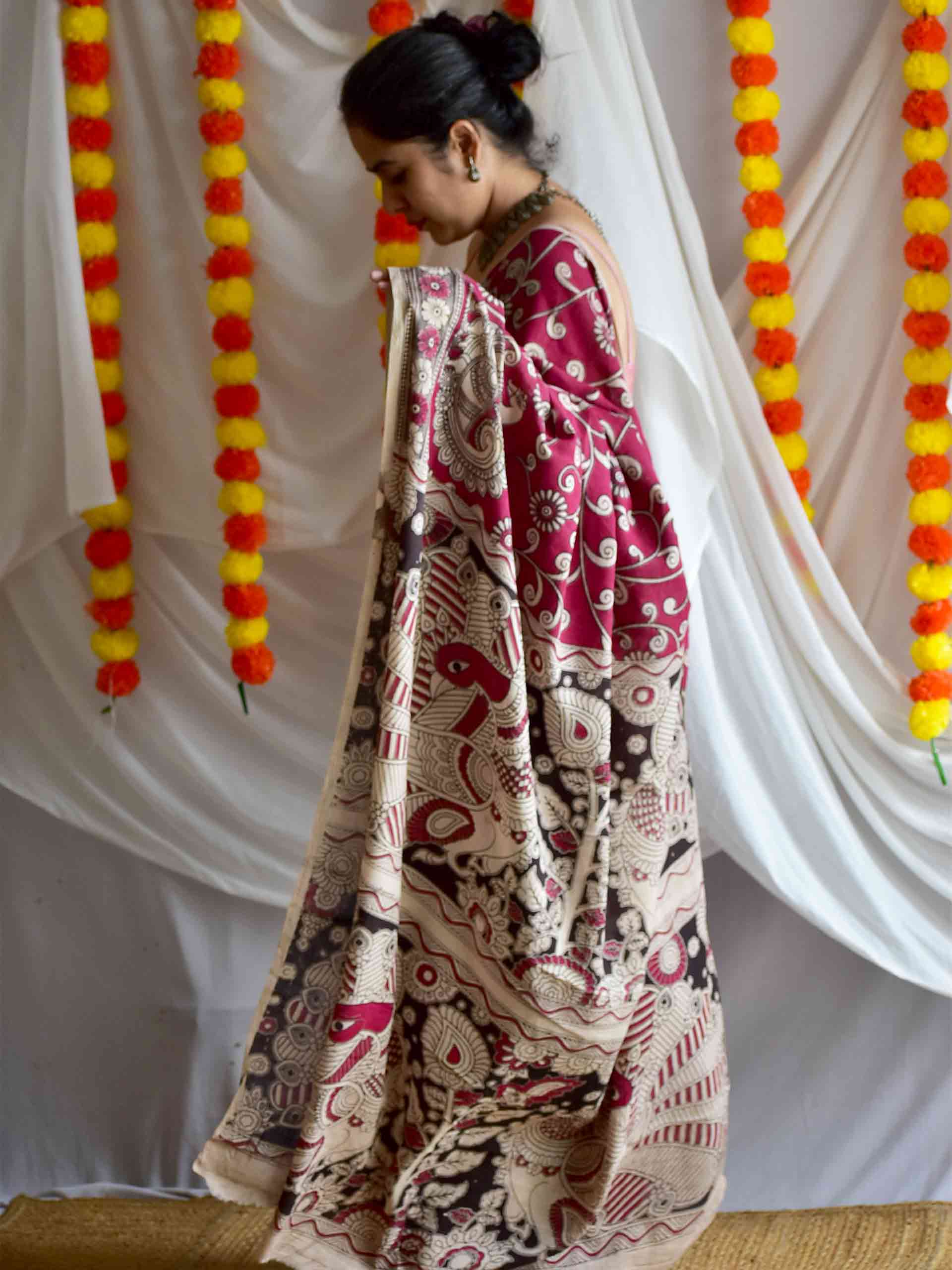 Gulaabi Shaam - kalamkari printed saree