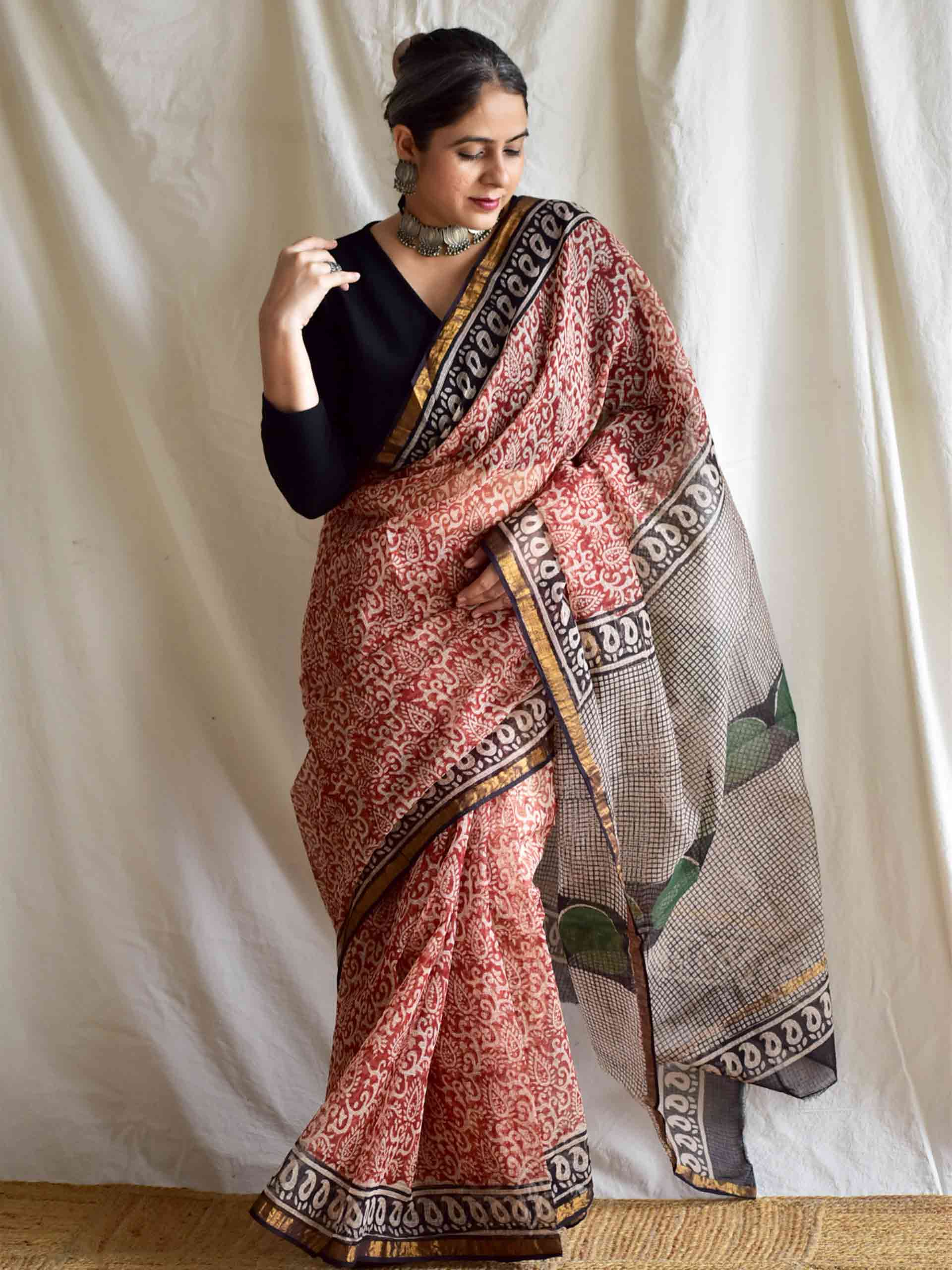 Kusum - Dabu Kota Doria Saree