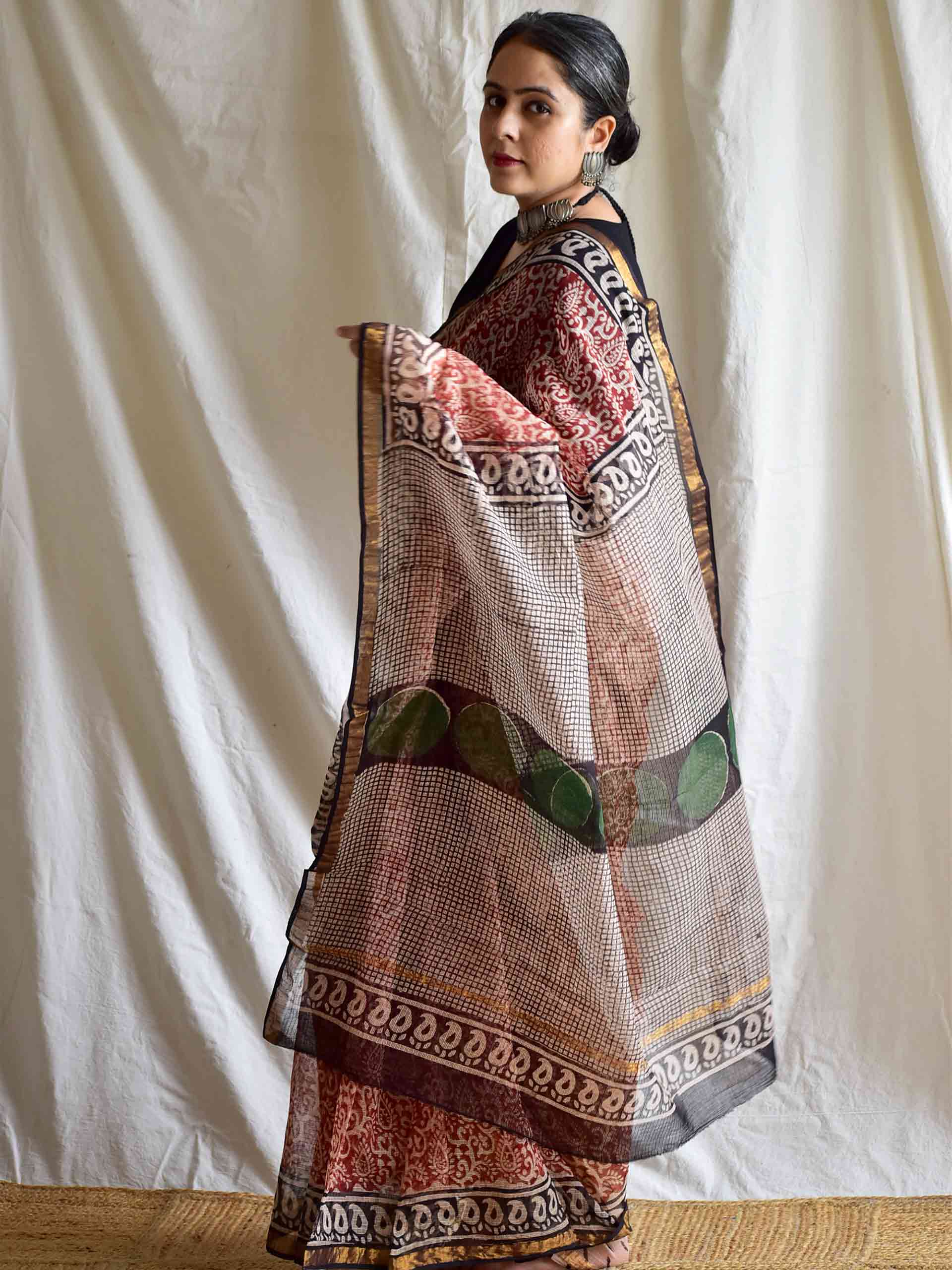 Kusum - Dabu Kota Doria Saree